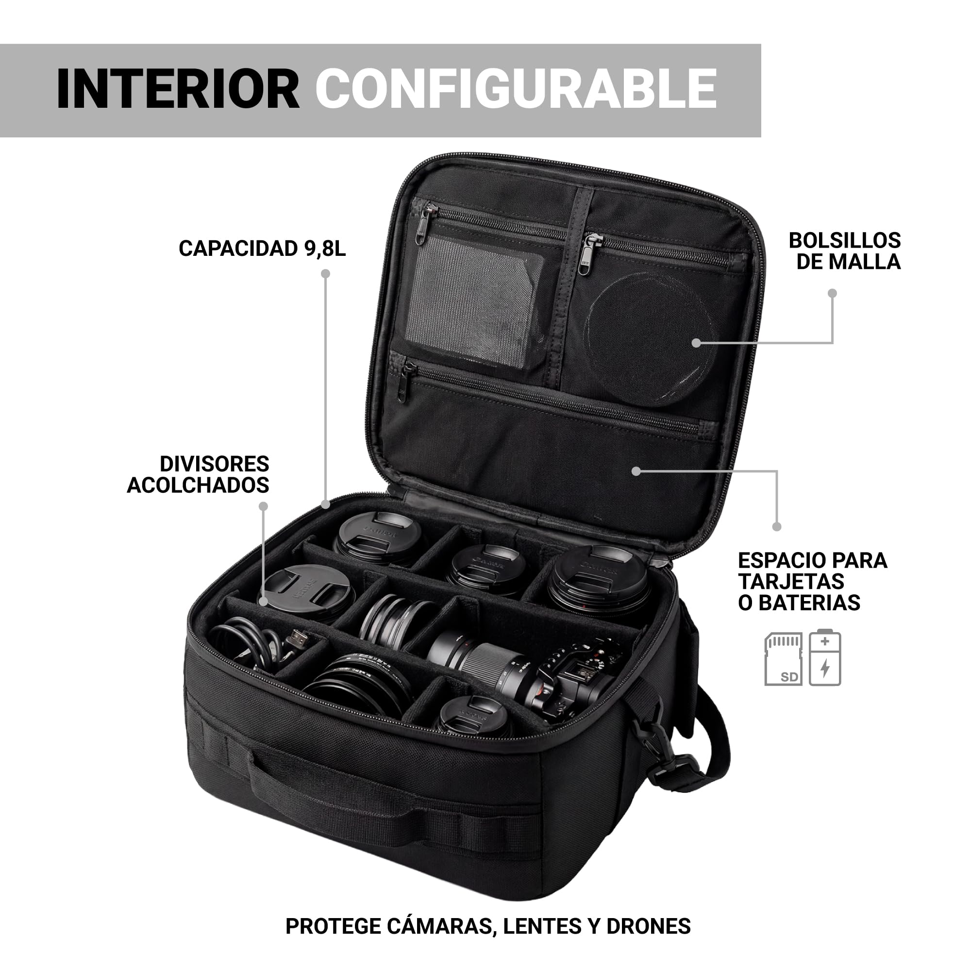 PICSIL Horizon Módulo Fotográfico - Camera Bag Acolchada y Modular 9,8L, Organizador de Cámara y Objetivos, Bolsa de Fotografía Impermeable - Moonless