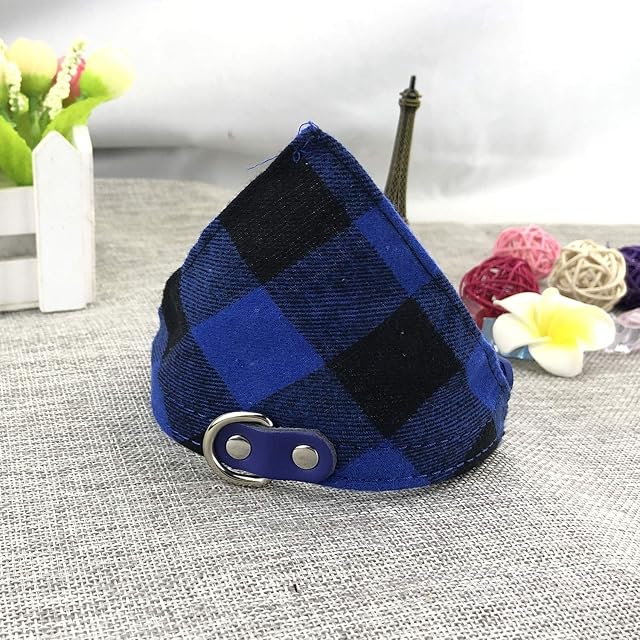 Foto 4 de 7 de Newtensina Pañuelo para perro a cuadros con diseño de perro y pañuelo ajustable para cachorros - azul - L