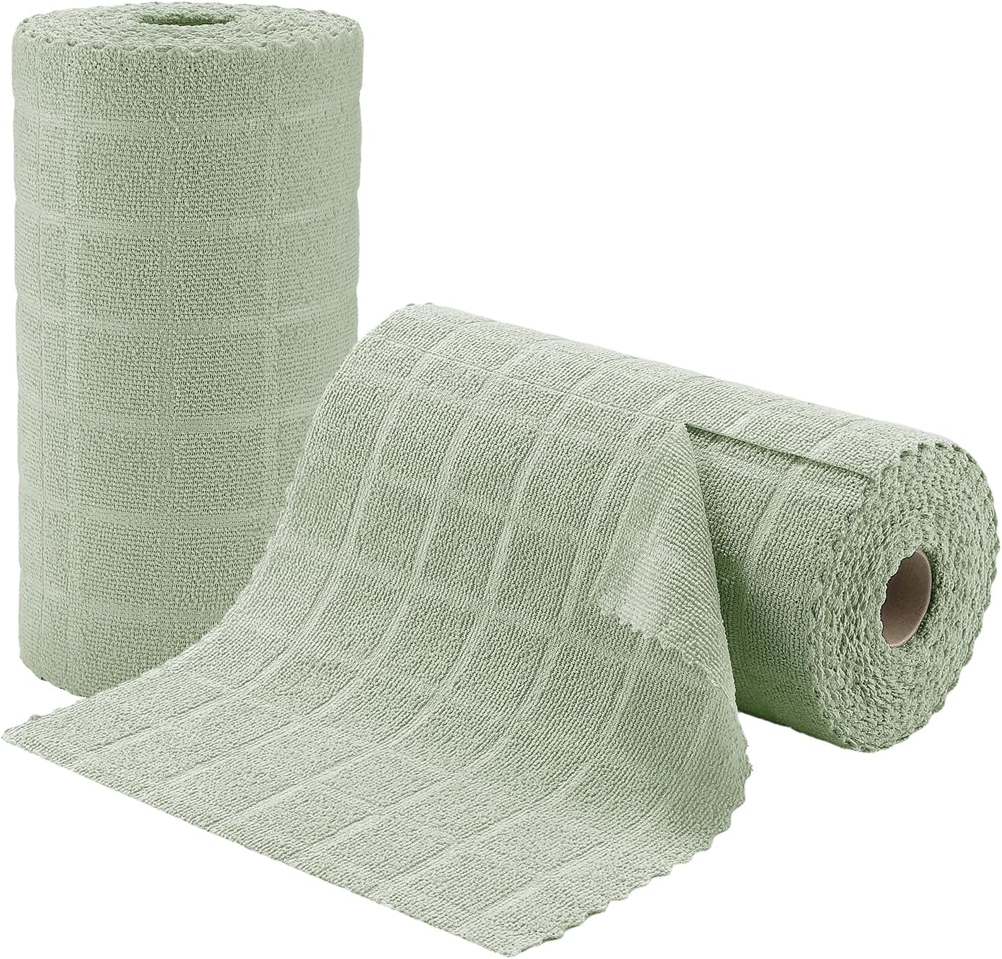 Ferdilan 80 Pack Microfiber Cleaning Cloth Roll,Lint Free Rags Paper Towels & Tear Away Reusable Towels,Washable Shop Rags,Wash Cloths Dish Rags(12" x 12") for Car Kitchen Window Garage-Green