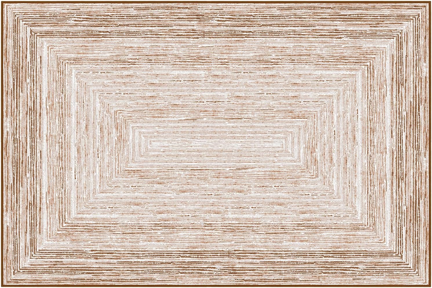 Phantoscope Washable Area Rug 6'x9' Non-Slip, Modern Neutral Boho Rugs for Living Room, Bedroom, Dining Room, Distressed Geometric Rectangle Pattern, Low-Pile Foldable Floor Carpet, Neutral Beige/Rust