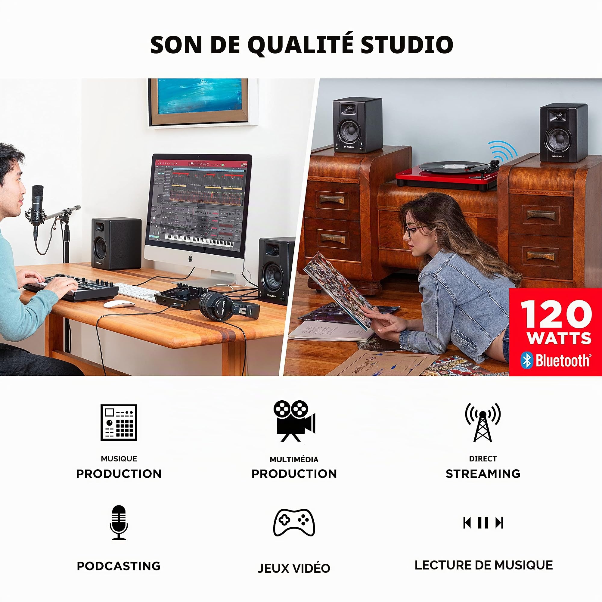 M-AUDIO Pack Paire de Moniteurs de Studio Bluetooth BX3 avec Interface Audio Double XLR pour Enregistrement Studio, Production Musicale, Podcasting, Streaming