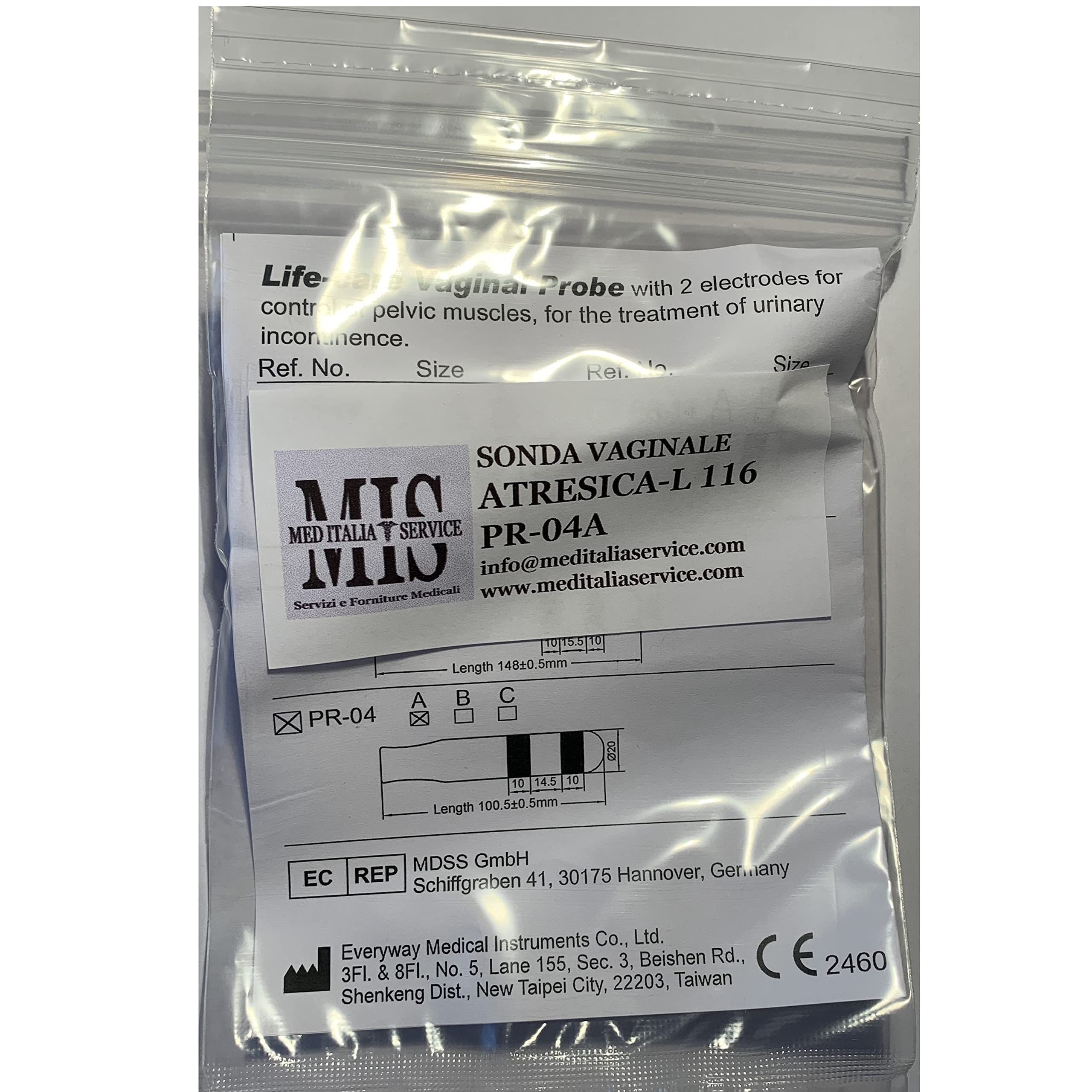 med italia service - atresica-L pr-04a sonda vaginale per elettrostimolatori per riabilitazione pavimento pelvico e incontinenza