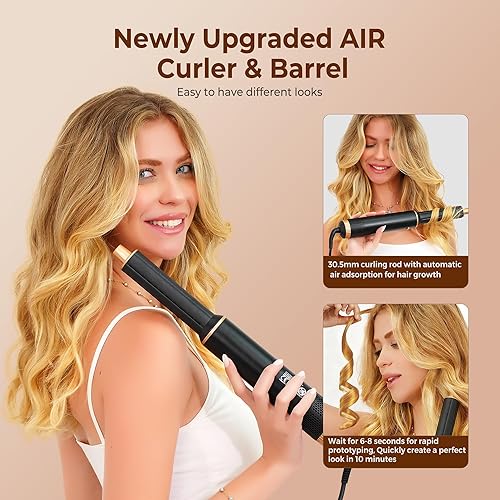 Miniatura 2 de 5 in 1 Blow Dryer Brush, Upgrade Hair Dryer Brush Air Curler Air Curling Wrap Styler, Detachable Hot Air Brush Negative Ion Curling Brush Iron, Hair