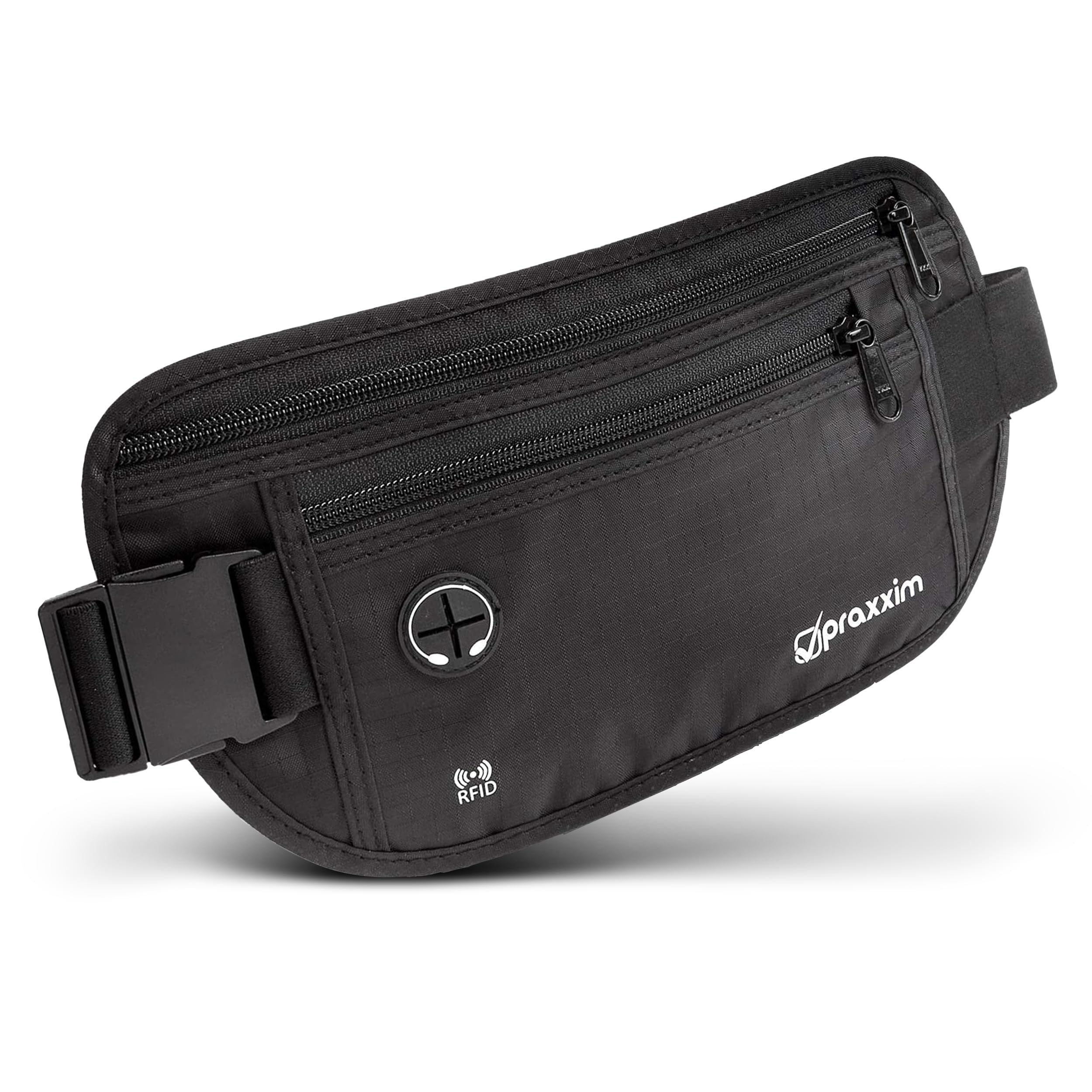 praxxim Die Bauchtasche zum Reisen - DIEBSTAHLSICHER mit RFID Schutz - Extra Flache Bauchtasche unter Kleidung tragbar - Hüfttasche - Reisebauchtasche - Geldgürtel für Damen und Herren