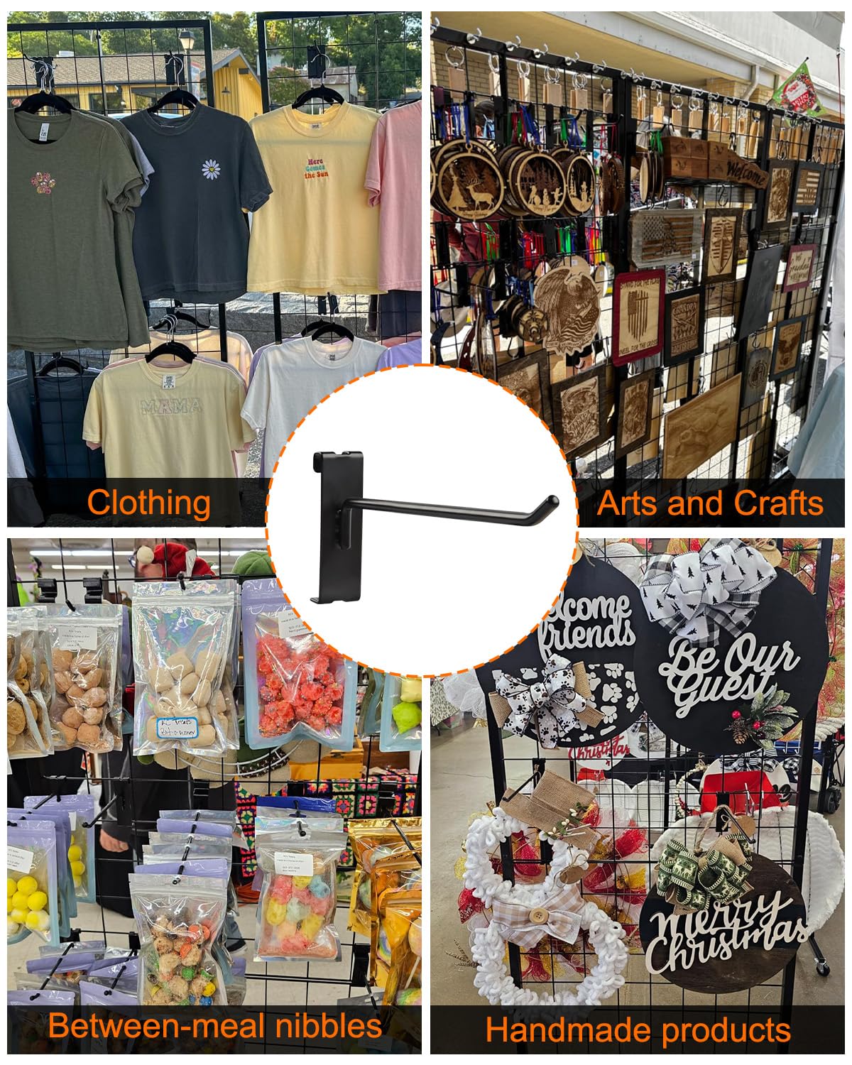 ZORUNNA 40 Pcs Gridwall Hooks, 4/6/8 Inch Display Pegboard Hooks For - View #6