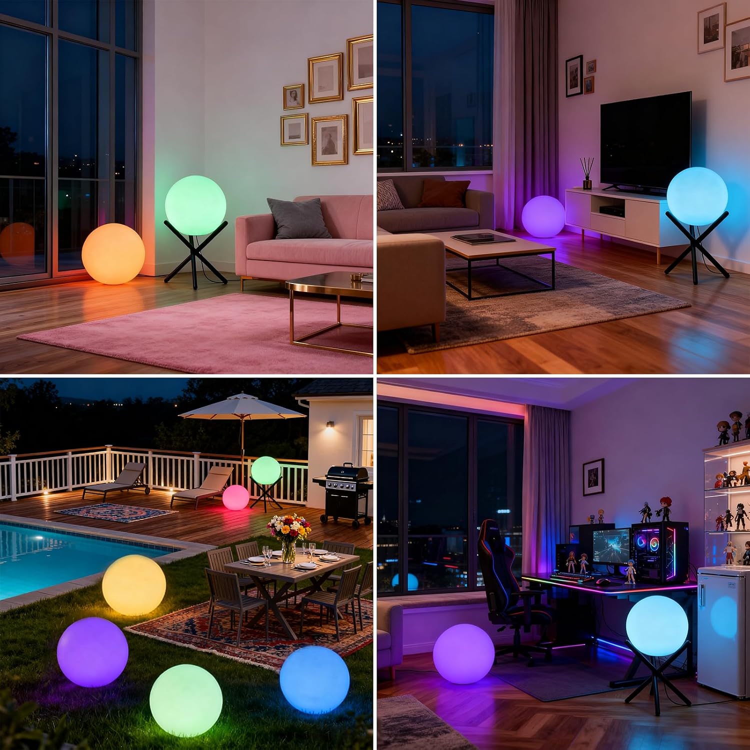 Lightdot 12-Inch RGB+CW Smart Globe Floor Lamp, Corner LED Ball Light with Remote Control, 10W 2700K-6500K Multiple Color Changing, Waterproof Glowing Orb Light for Indoor Outdoor Lighting Decors