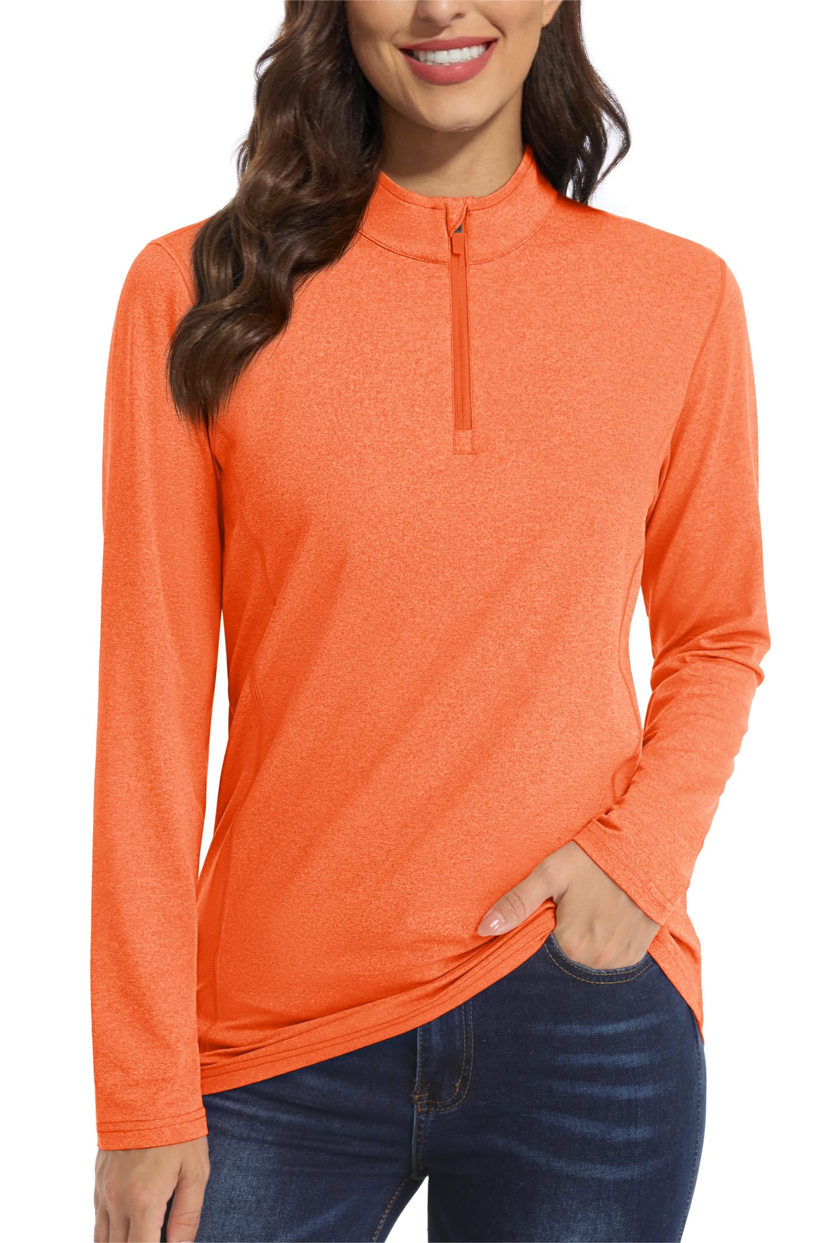 MAGCOMSENWomen's Long Sleeve Shirts 1/4 Zip Pullover UPF 50+ Sun Protection Quick Dry Hiking Athletic Workout Tops