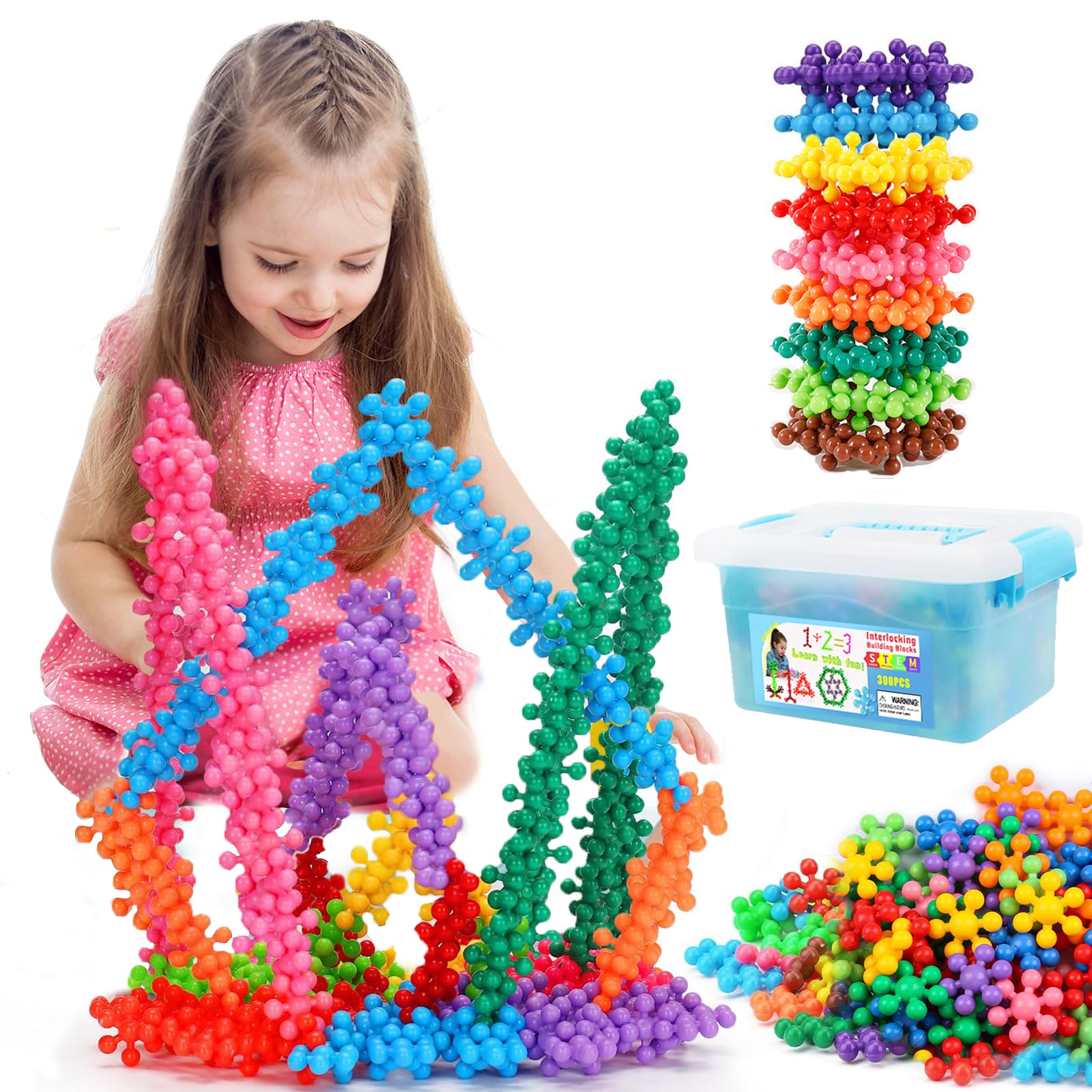 Kids Building Blocks STEM Toys for 3 4 5 6+ Year Old Boy Girl, 300PCS Education Interlocking Discs Creative Building Blocks Preschool Toys for Kids Ages 3-5 4-6, Colorful and Safe Material for Toddler