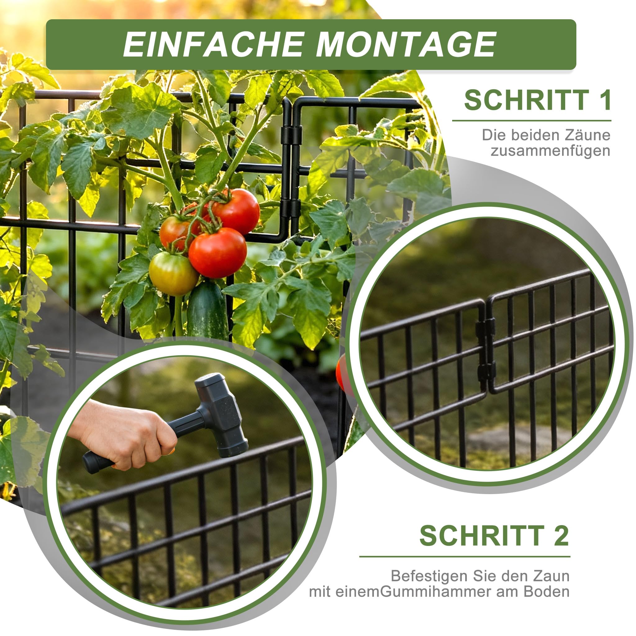 XMTECH Dekorativer Gartenzaun aus Metall, 25 Stück, 42x32cm, Schwarz, Mobiler Zaun für Hunde, Blumenbeet & Hof, Camping, Steckzaun, Zaun Garten, Hundezaun - Type B