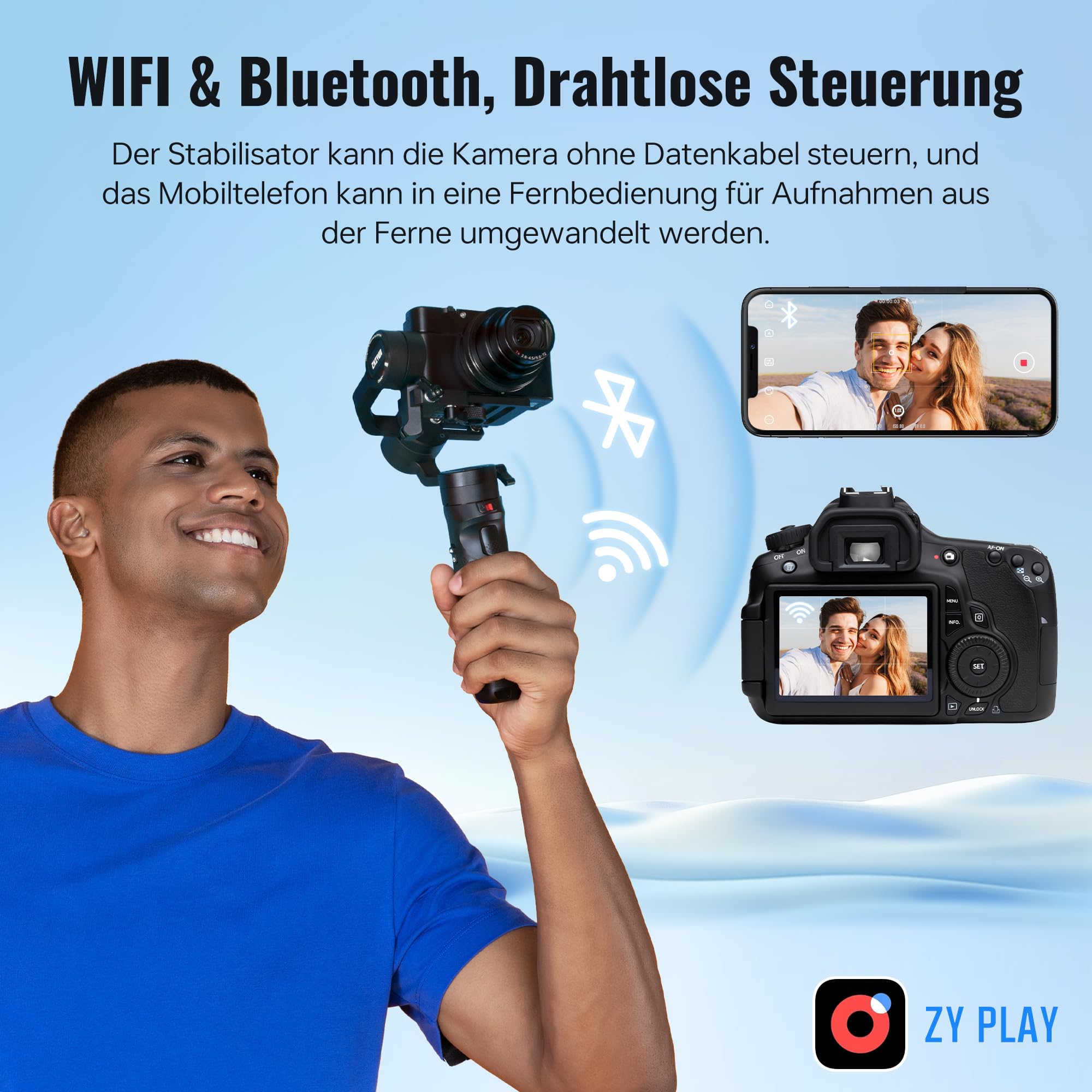 ZHIYUN Crane M2 [Offizieller] 3-Achsen Stabilisator, für Action Kamera, Gopro und Spiegellose Kamera, Smartphone, mit Smartphone Klemme, Stativ