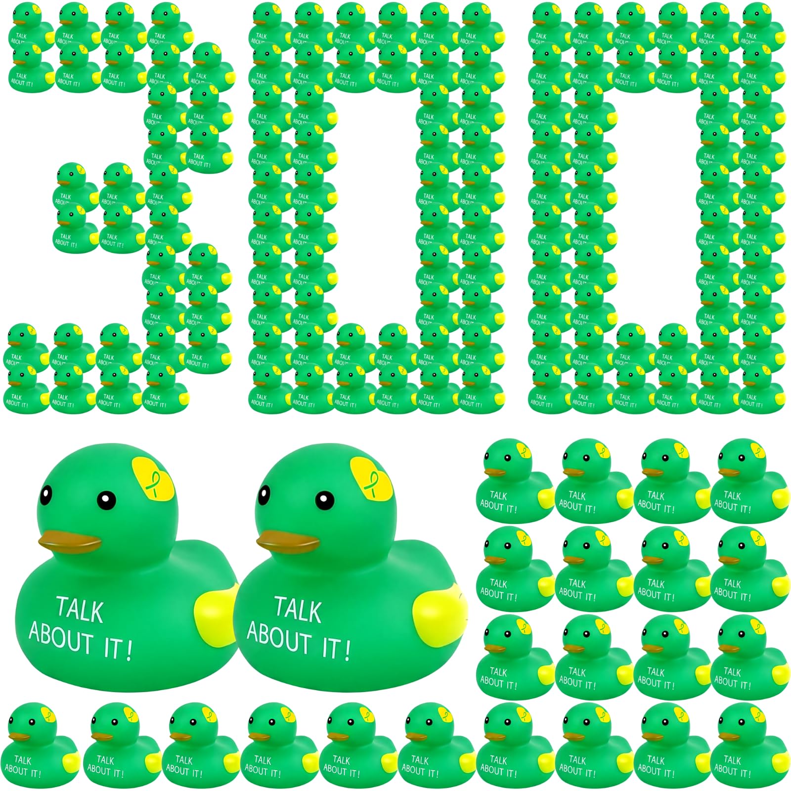 Deekin 200 Pcs Mental Health Rubber Duck Bulk Green Ribbon Mental Health Awareness Items Gifts for Self Care Adults Charity Office Therapist Favors
