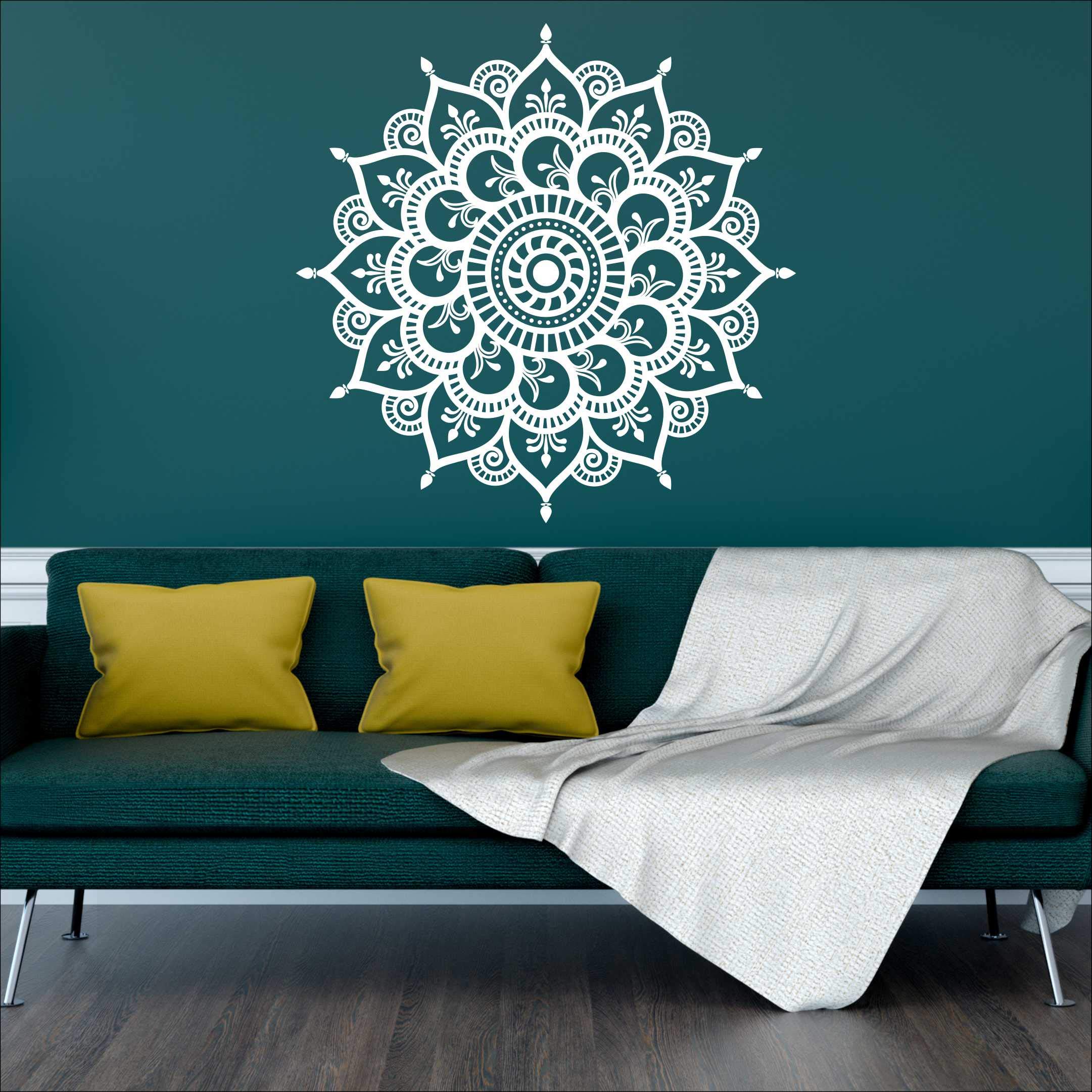 Large Mandala Floral Wall Stickers Wall Decals Peel And Stick Wall Art Decor Removable PVC Decal For Background Wall Living Room Decorative Bedroom Decor (MS2161-KQ