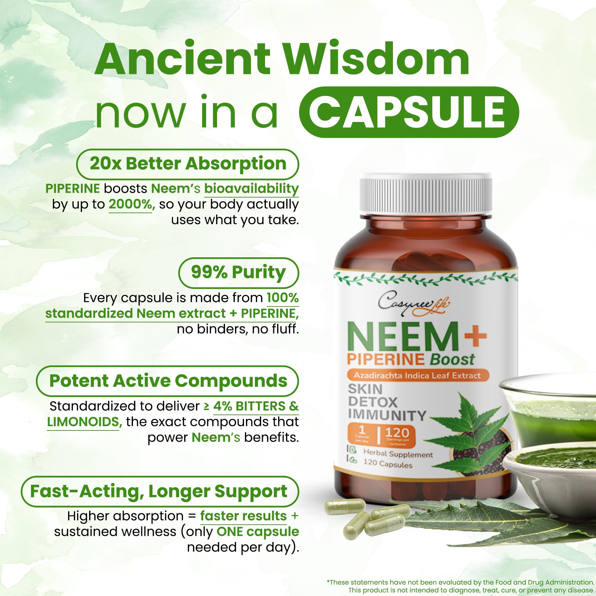 Neem Leaf Extract + Piperine 300mg, 120 Caps — Amazon image 4