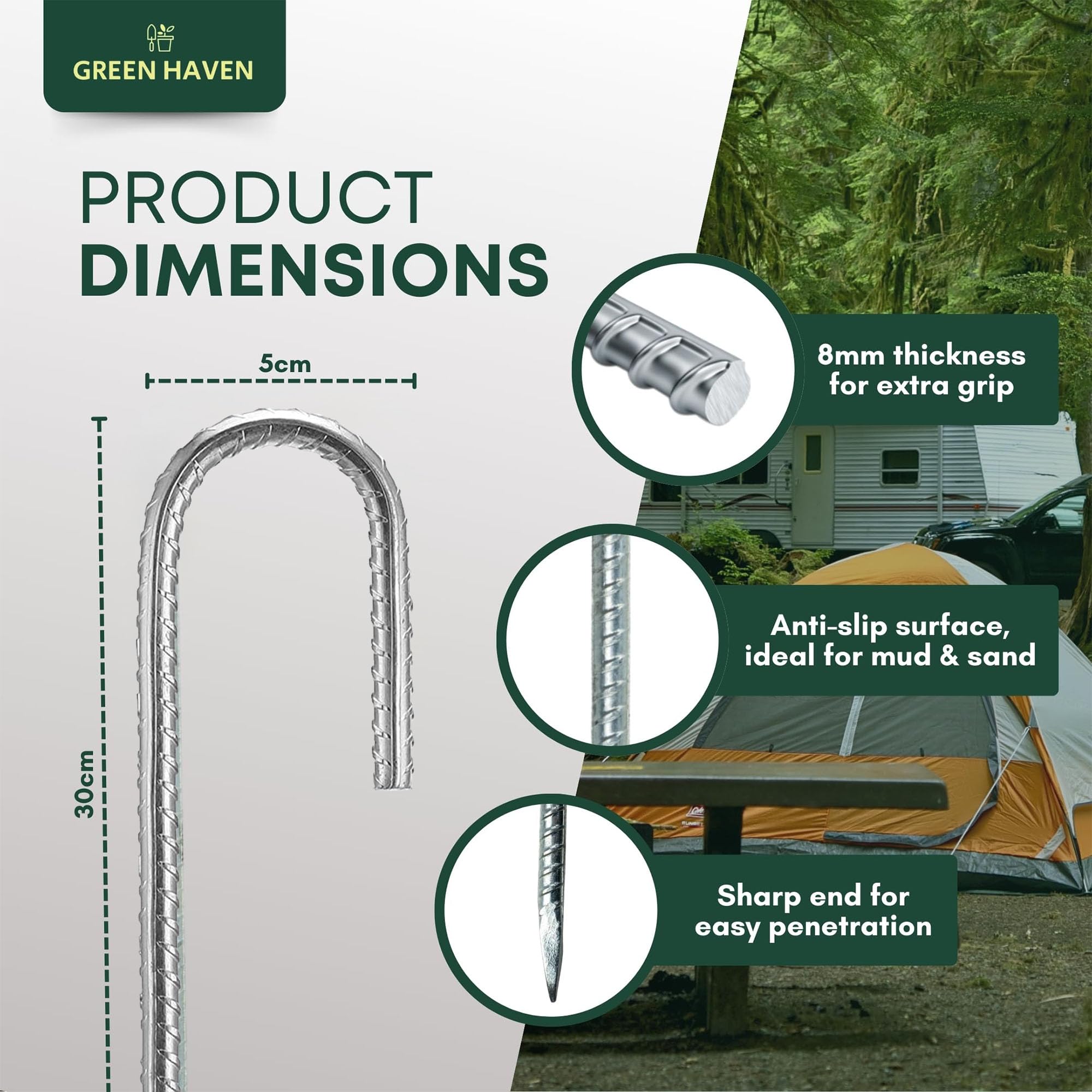 Green Haven Lot De 20 Piquets De Tente Galvanisés Robustes Avec Boîte