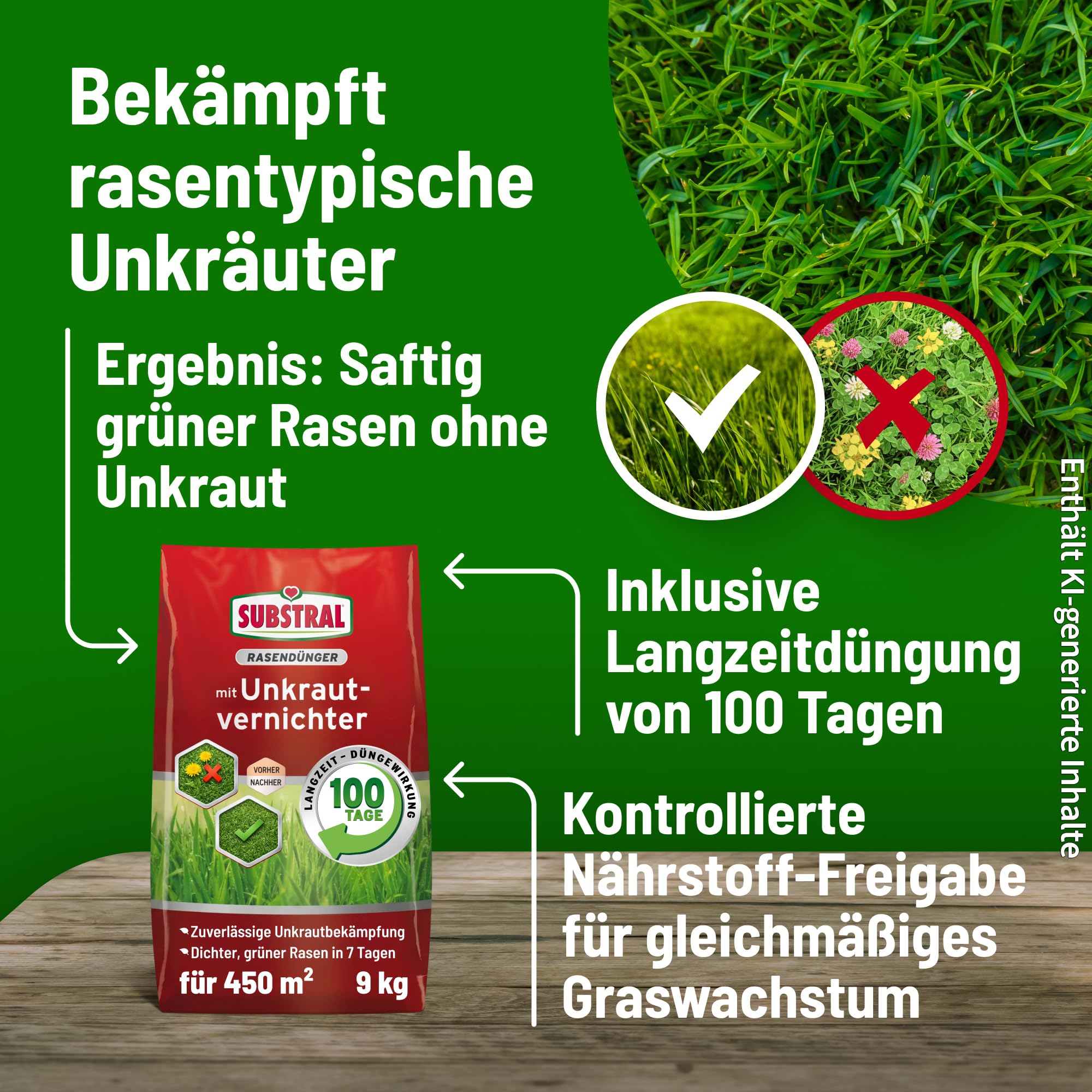 Substral Rasendünger mit Unkrautvernichter 9kg 450 m² Langzeit