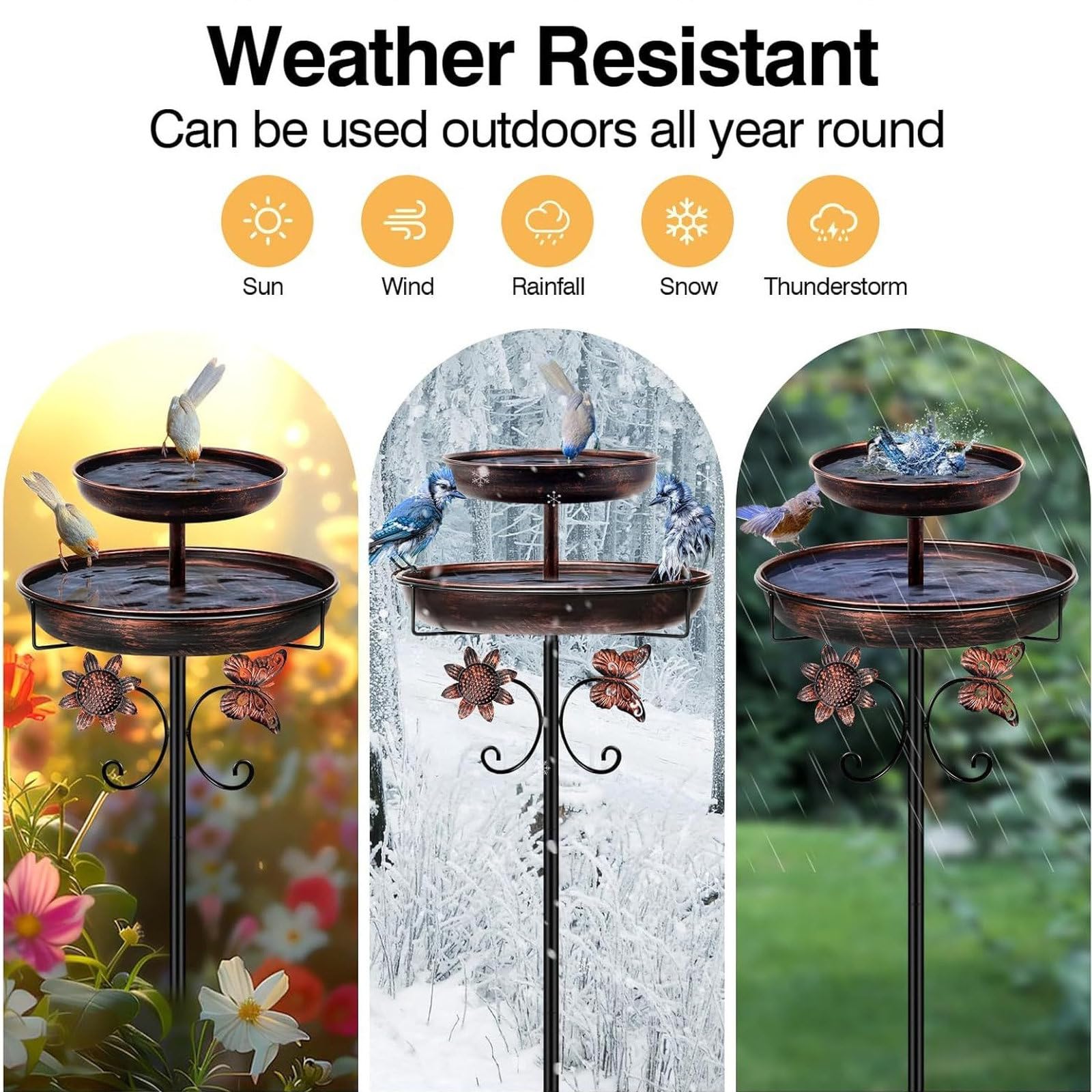 Baño para pájaros para exterior, jardín, 85 cm, cuenco de metal para pájaros, bebedero de agua para pájaros, bebedero para pájaros antiguos, resistente al invierno, cuenco de agua para pájaros