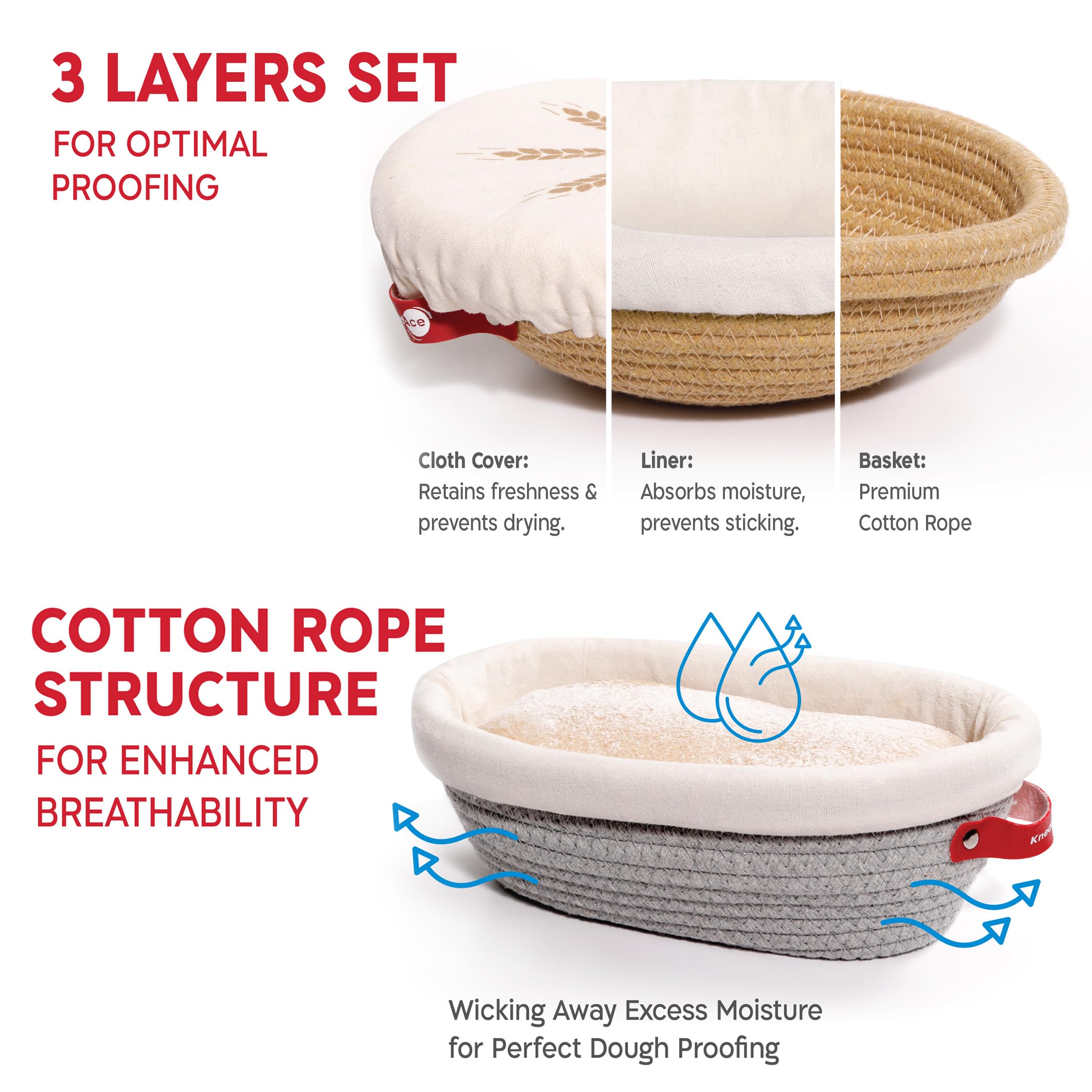 KneadAce Kit de démarrage au levain – Bocal de démarrage de 680,4 g, 2 paniers en corde de coton, lame à pain magnétique pour marquer – Cadeau pour boulangers et ensemble complet de cuisson du pain au