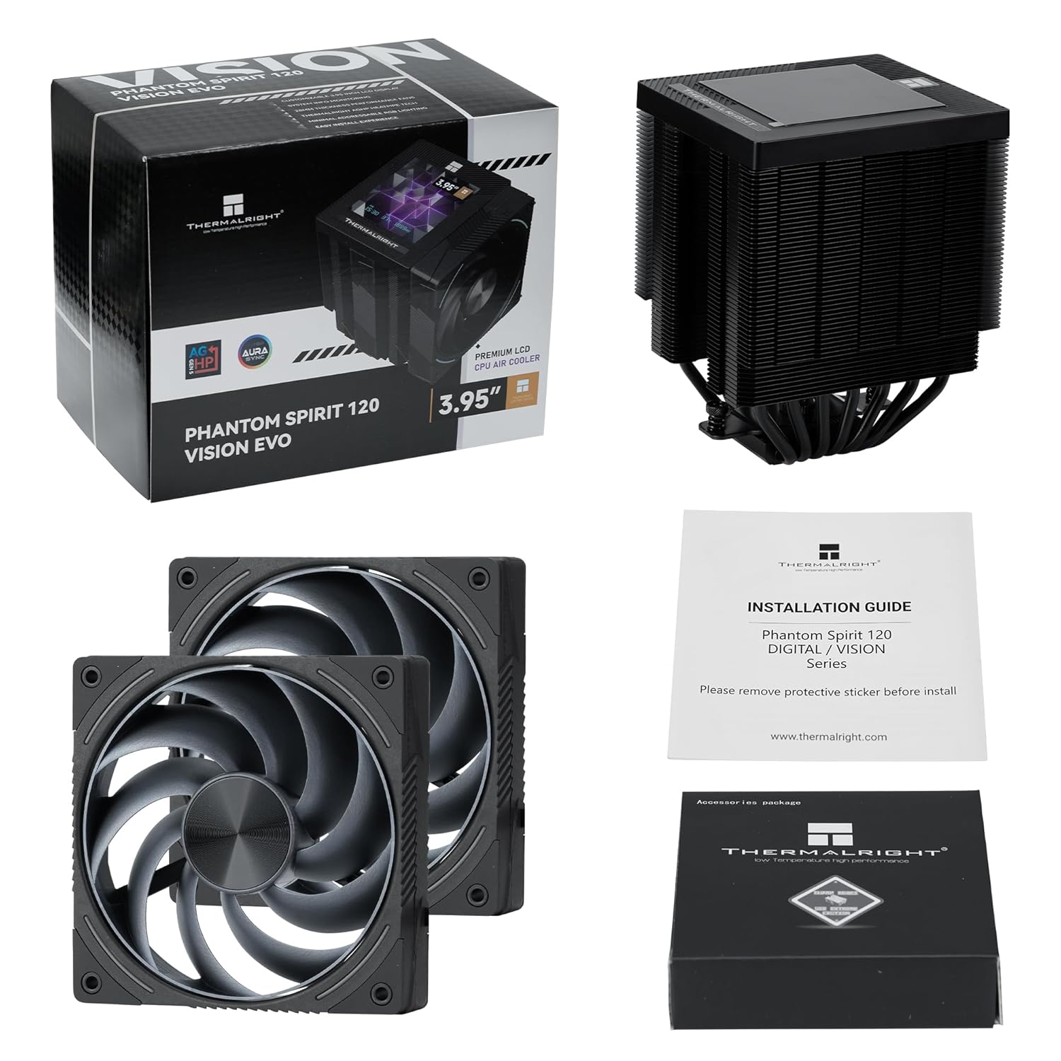 Thermalright Phantom Spirit 120 Vision EVO CPU Cooler, 3.95-Inch IPS LCD Screen, 7 Heat Pipes, 120mm PWM Fan with LCP Blades, 160mm Dual Tower, for Intel LGA1851/1700 and AMD AM5/AM4 (Black)