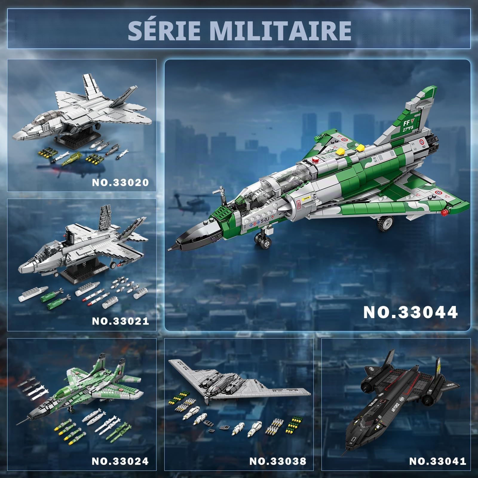 Reobrix Kit de Construction d'avion de Chasse Mirage 2000 pour Adultes, modèle réduit d'avion Militaire, Jouet STEM avec Cockpit ouvrant et Train d'atterrissage rétractable (1012 pièces)