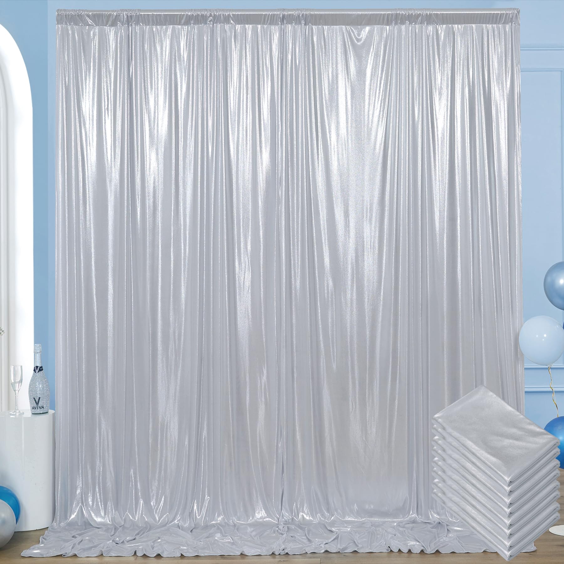 40x10 ft Wrinkle Free Silver Sequin Backdrop Curtain for Parties,Thick Not Fall Glitter Wedding Drapes Backdrop,4 Panels 5x10ft Shimmer Photo Wall