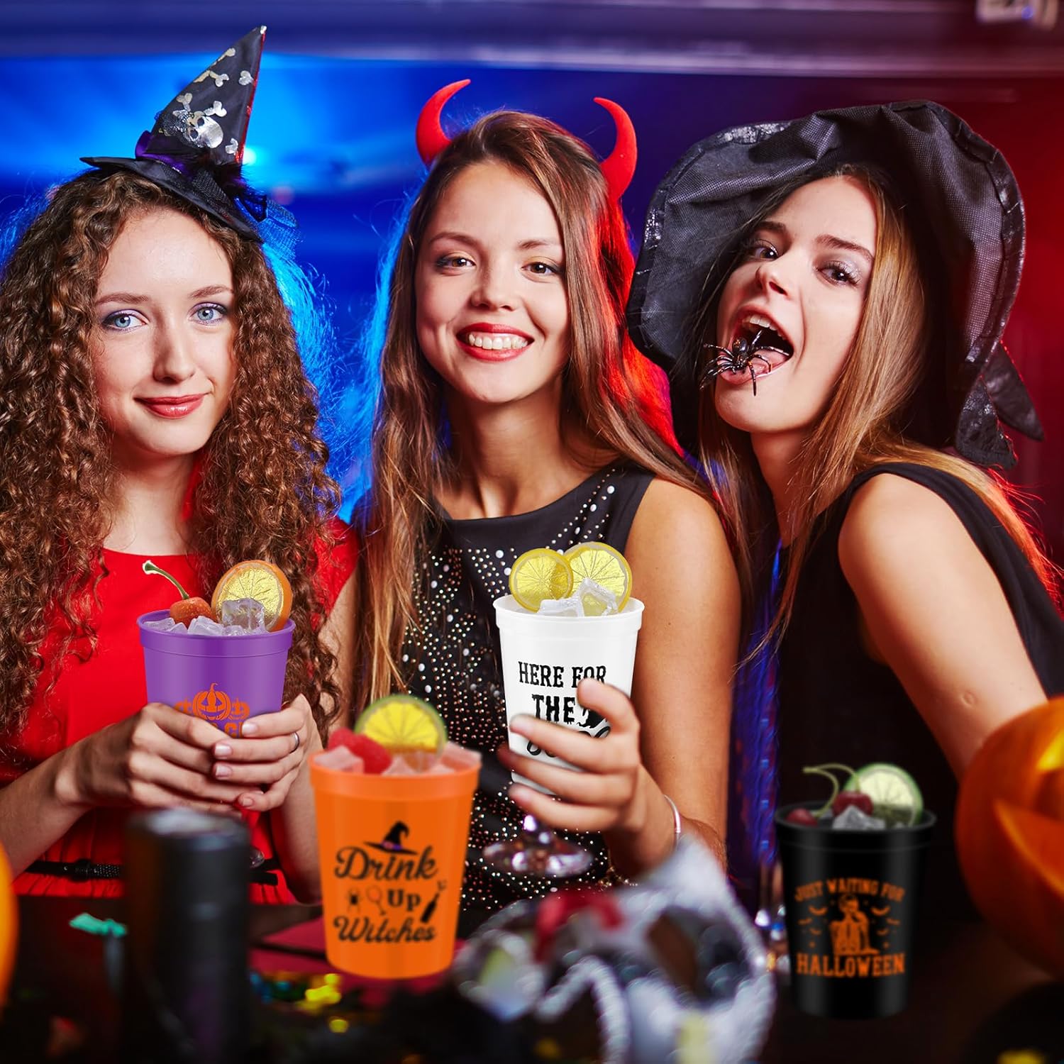 Nuenen 72 Pcs Halloween Plastic Cups 16oz Colorful Cocktail Cups Bulk Reusable Drinking Tumbler with Pumpkin Ghost Witch Hat Skull Pattern for Beer Beverage Halloween Home Party Decoration Supplies
