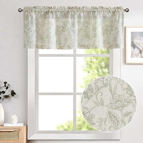 Miniatura 3 de Lazzzy - Cenefa para cocina de lino con estampado floral estilo casa de campo para sala de estar, baño, dormitorio, cenefa rústica, tratamientos