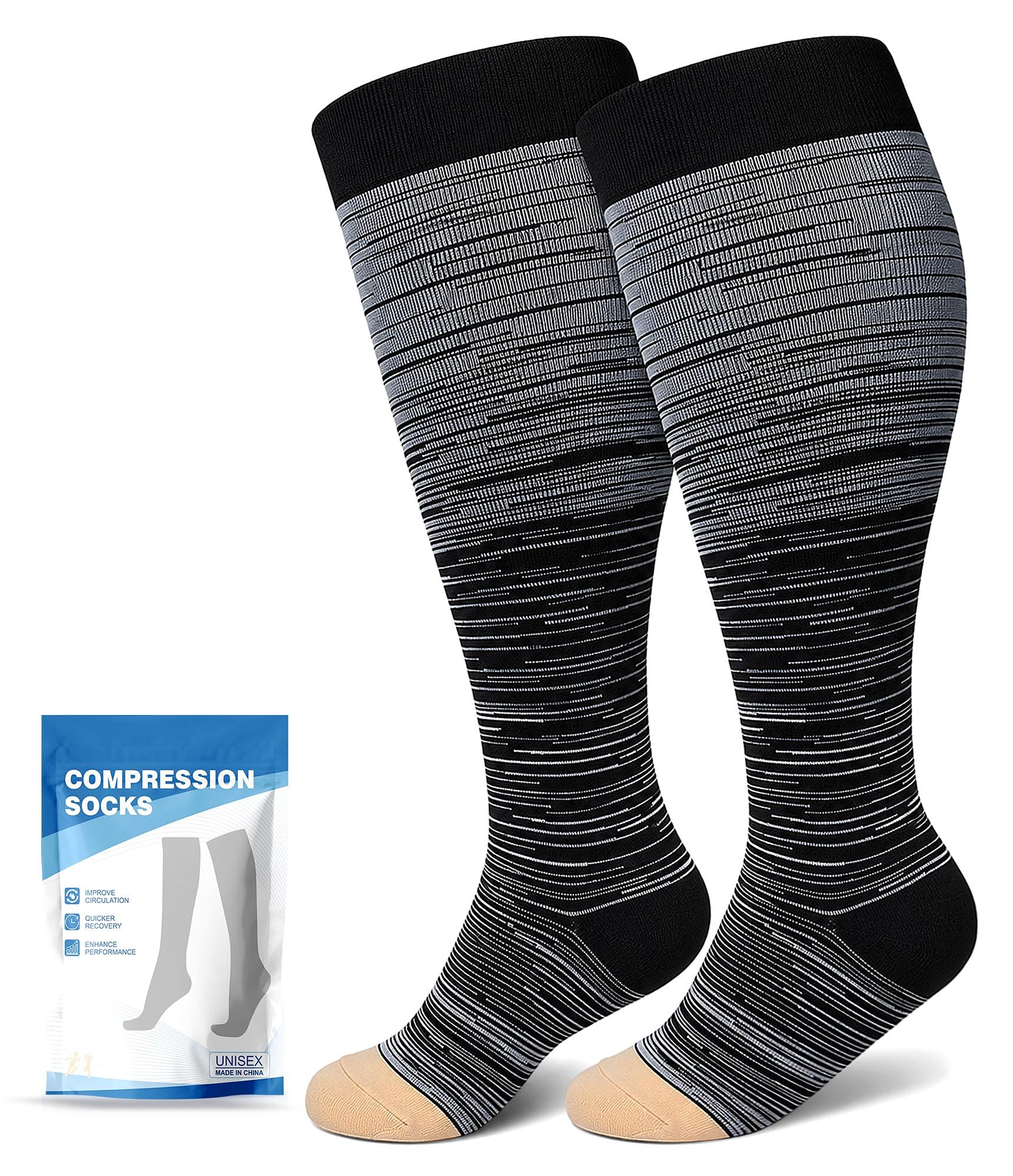 Plus Size Compression Socks: Wide Calf for Women Men 20-30 mmHg