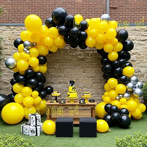 Miniatura 3 de 130 globos amarillos y negros, kit de guirnalda de globos negros y amarillos con globos plateados metálicos, globos de fiesta de abejorros