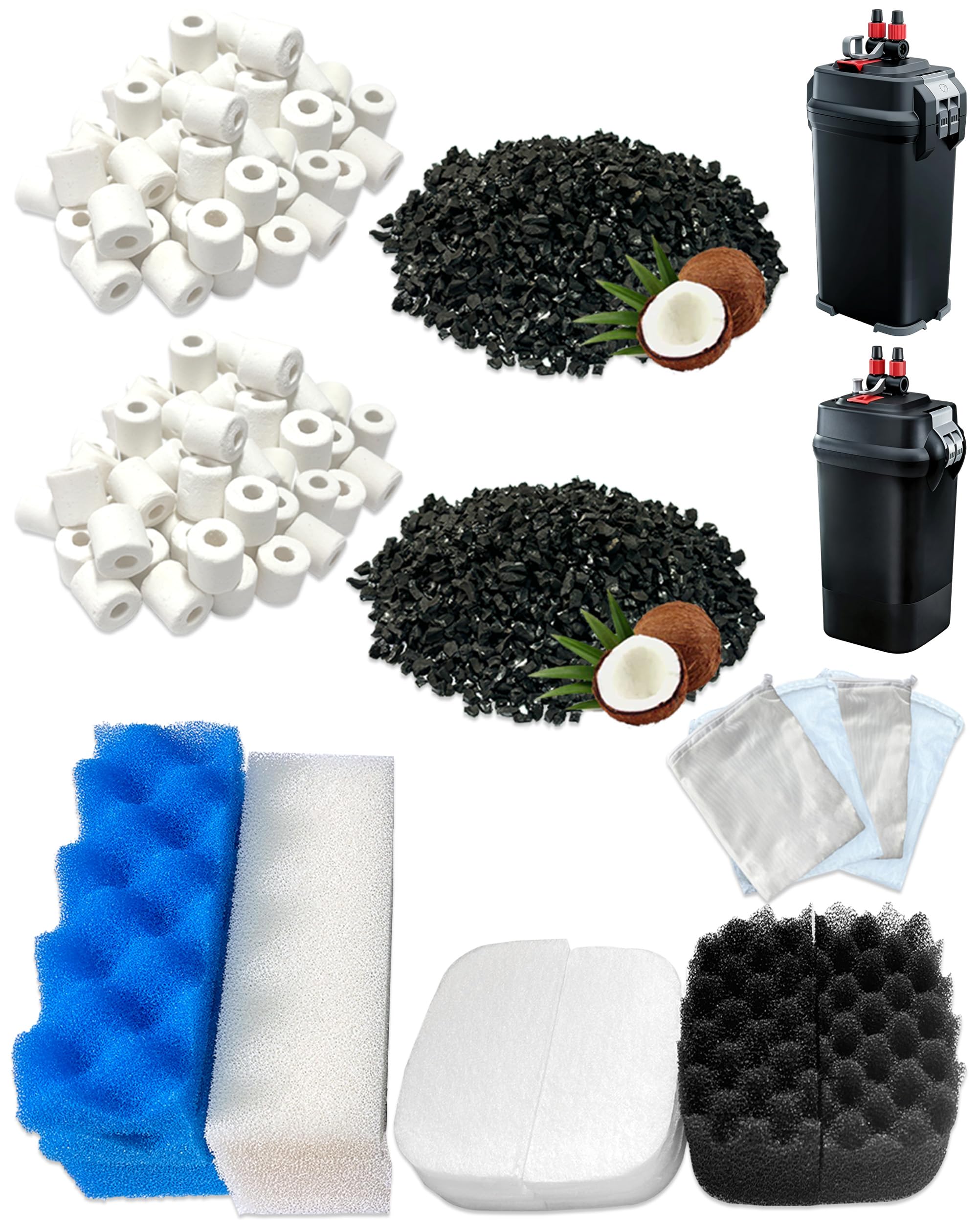 24er-Pack Aquarienfiltermedien, kompatibel mit den Fluval 406/407-Kanisterfiltern, bestehend aus Bioschaum, Aktivkohle und Keramikringen, für Meer- und Süßwasser