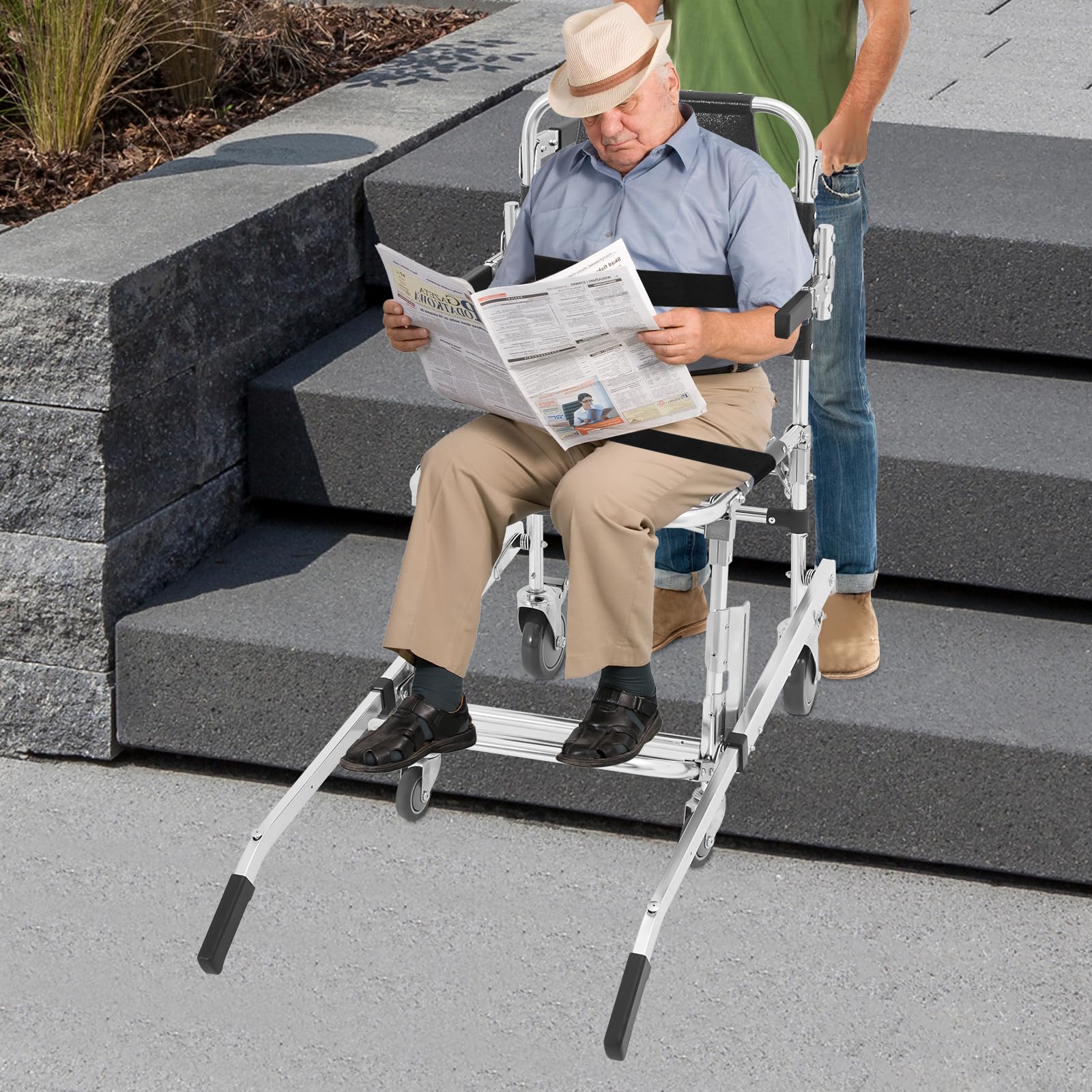 Silla de escalera de aleación de aluminio negra, silla plegable de evacuación, para bomberos rescate al aire libre, centro de primeros auxilios 52 x 100 x 93 cm