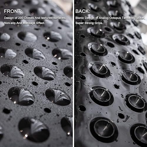 Vista 3 de Alfombrillas para bañera de ducha, extra largas, antideslizantes, de 39 x 16 pulgadas, con orificios de drenaje y ventosas, lavable a máquina