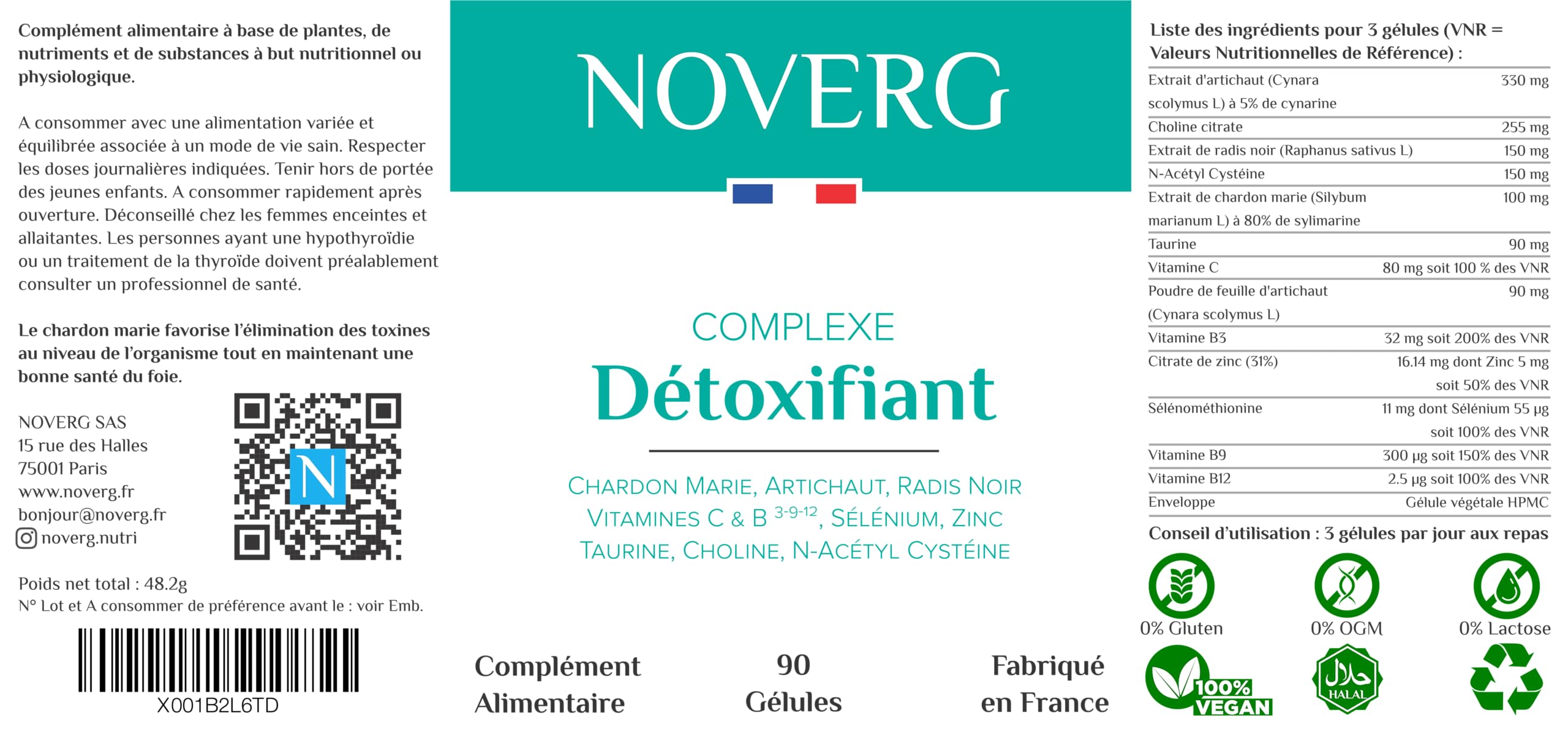 Détoxifiant Puissant | Purification, Drainage, Minceur, Élimination | Chardon Marie, Artichaut, Radis Noir | Vegan & Naturel | Détox de 30 Jours | Fabriqué en France