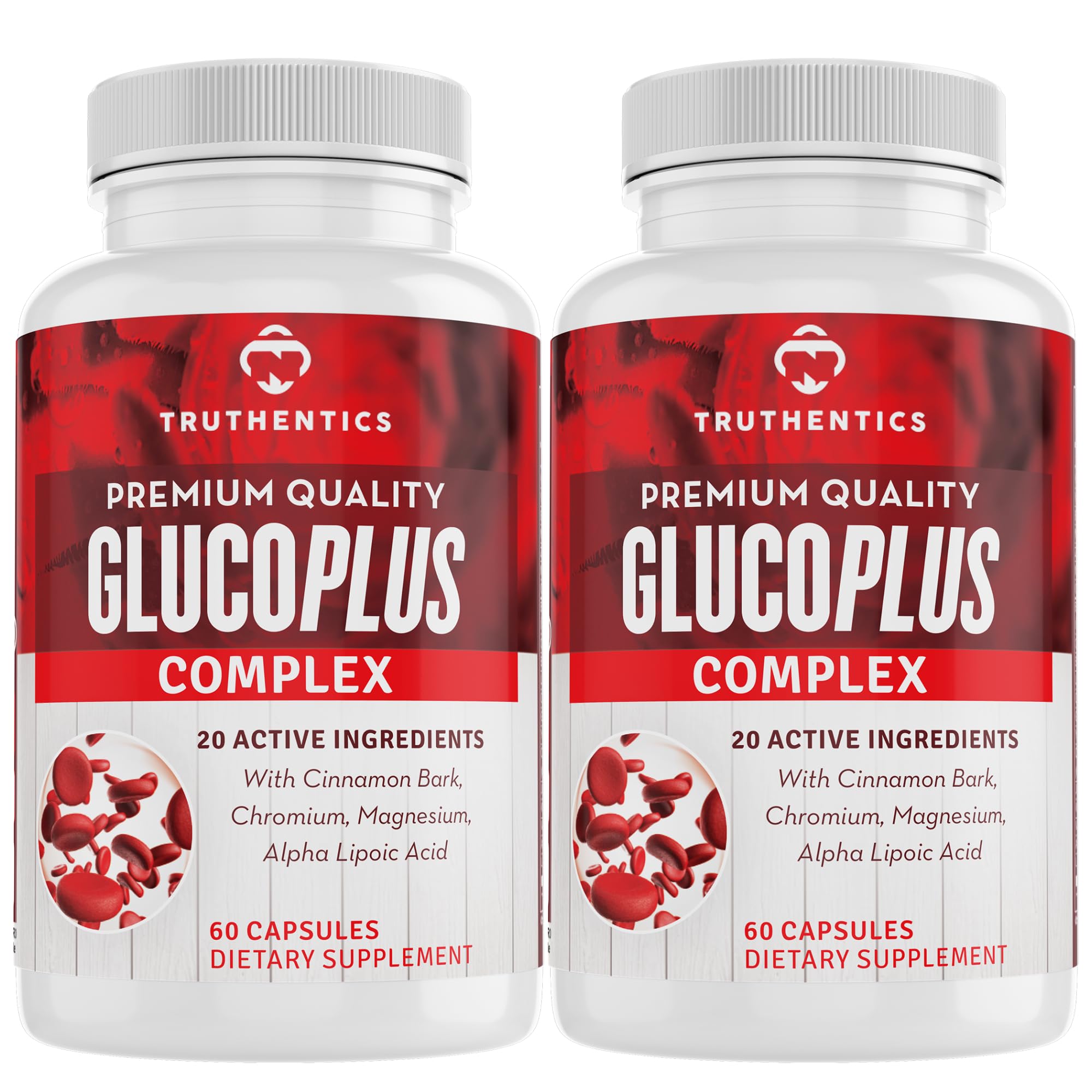TRUTHENTICS GlucoPlus Metabolic Support, Cinnamon, Chromium, Gymnema, 120ct 60 Count (Pack of 2)