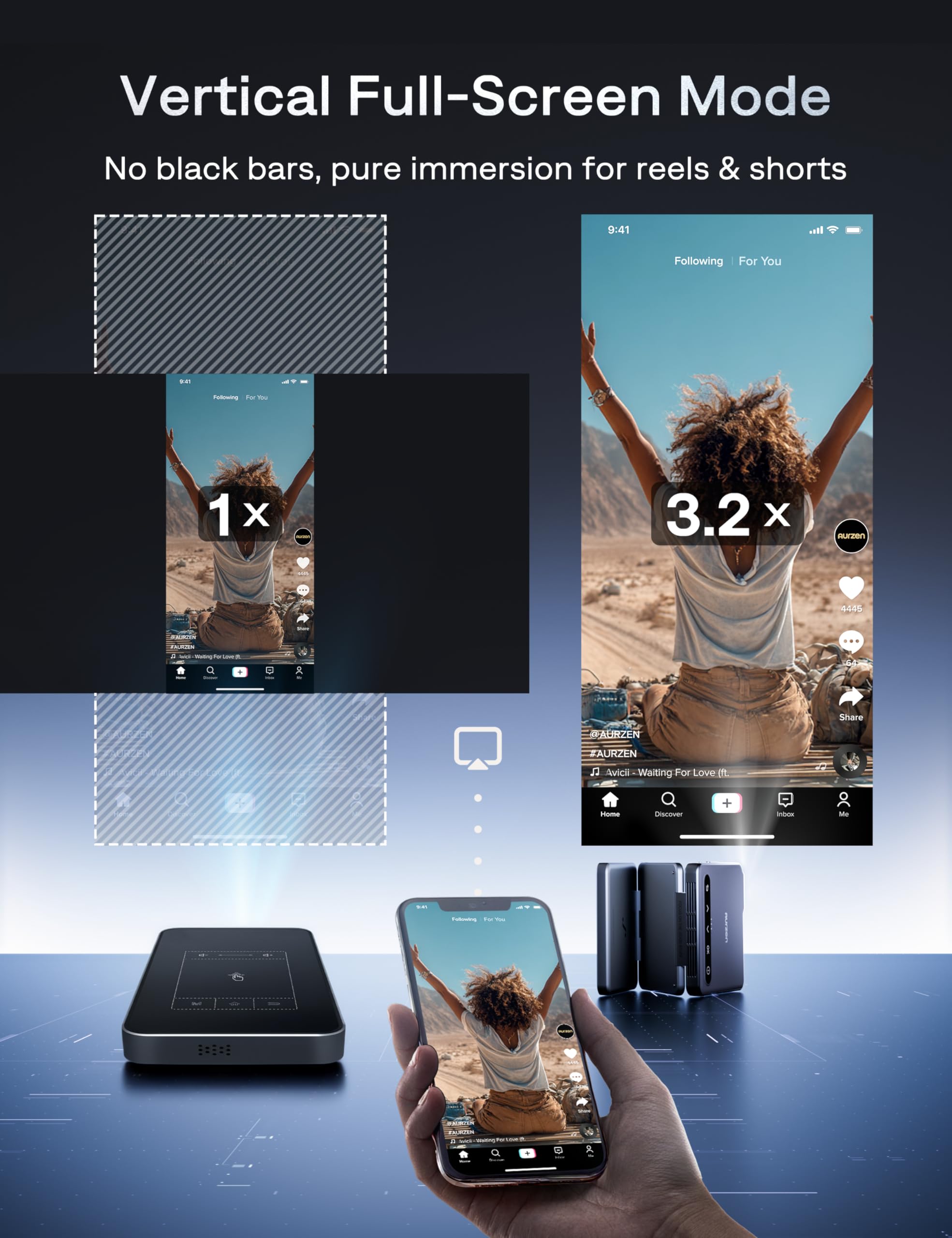 Aurzen Zip Tri-Fold Mini Beamer mit Akku, 4K Unterstützt Smart Beamer Klein Tragbarer Projektor Outdoor Heimkino Autofokus & Trapezkorrektur Portable Projector Bluetooth 5.4 für Handy/HDMI/USB (grau)