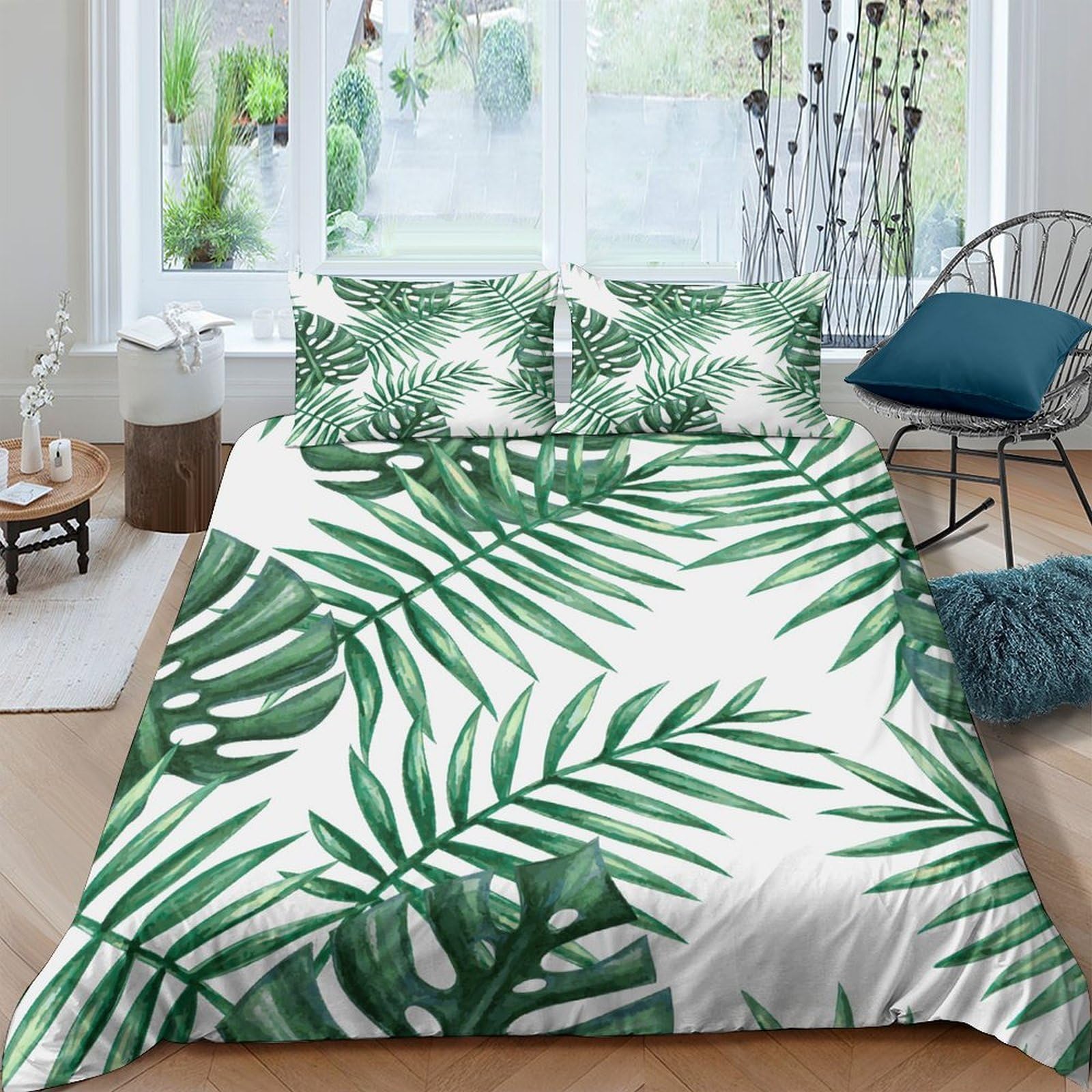 Ctjqhvkz Style-2 3D Printed Tropical Palm Leaf Fitted Sheet Microfiber Soft Breathable Green Botanical Mattress Cover For Bedroom Dorm Decor Single（135X200cm）