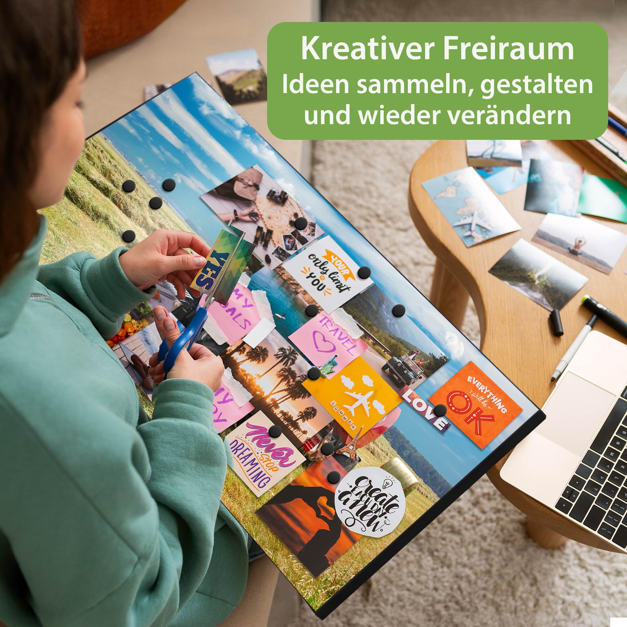 banjado Magnettafel Metall 78 x 37cm - beschreibbare Magnettafel - Metall Pinnwand als Memoboard - Magnetwand Küche, Büro, Kinderzimmer Schwarz inkl. 4 Magnete & Montageset - Motiv Traktor