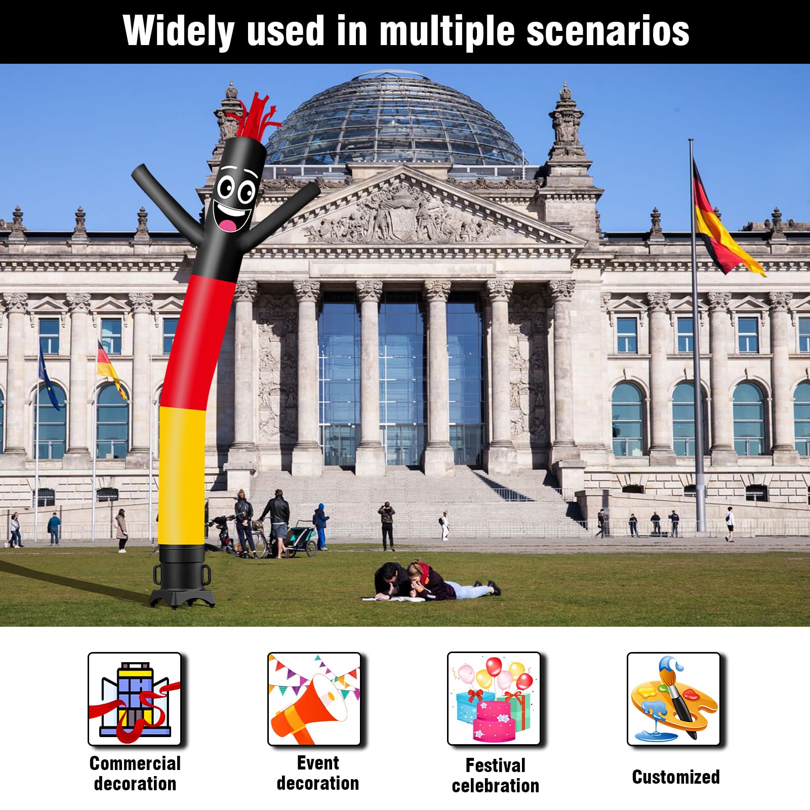 1,8 m großer aufblasbarer Schlauchmann Wacky Air Dancer Deutschland Flagge Wacky Wave Dancer (Durchmesser 22,9 cm) für Outdoor-Dekoration, Werbung, kommerzielle Geschäftsveranstaltungen