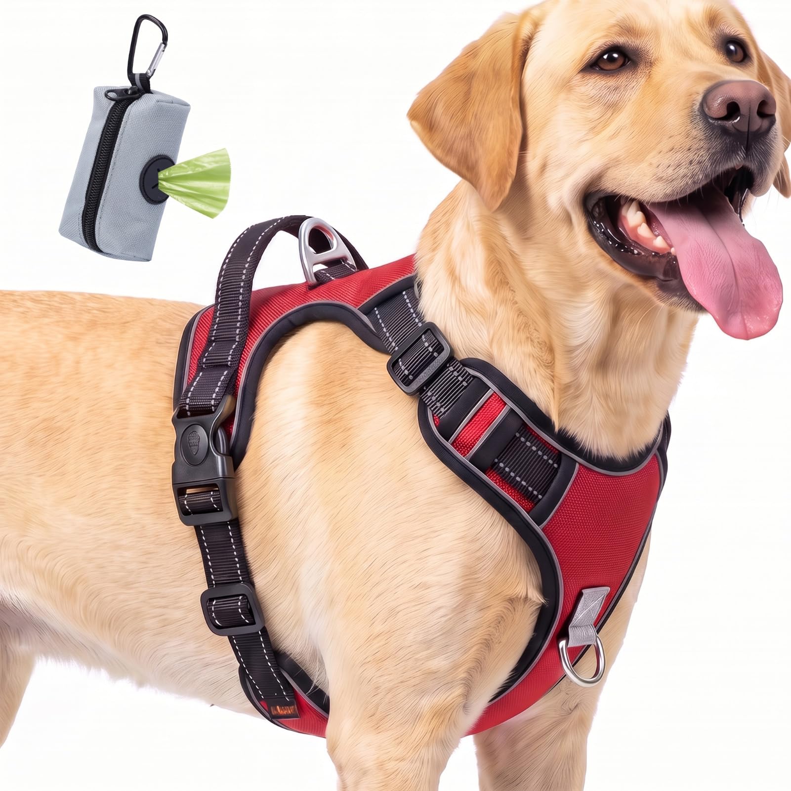 FYY Dog Harness No Pull, Escape Proof Adjustable Pet Vest, Reflective Choke Free Harness With Easy Control Padded Handle for Small Medium Large Dogs Walking and Training L-Red+Black