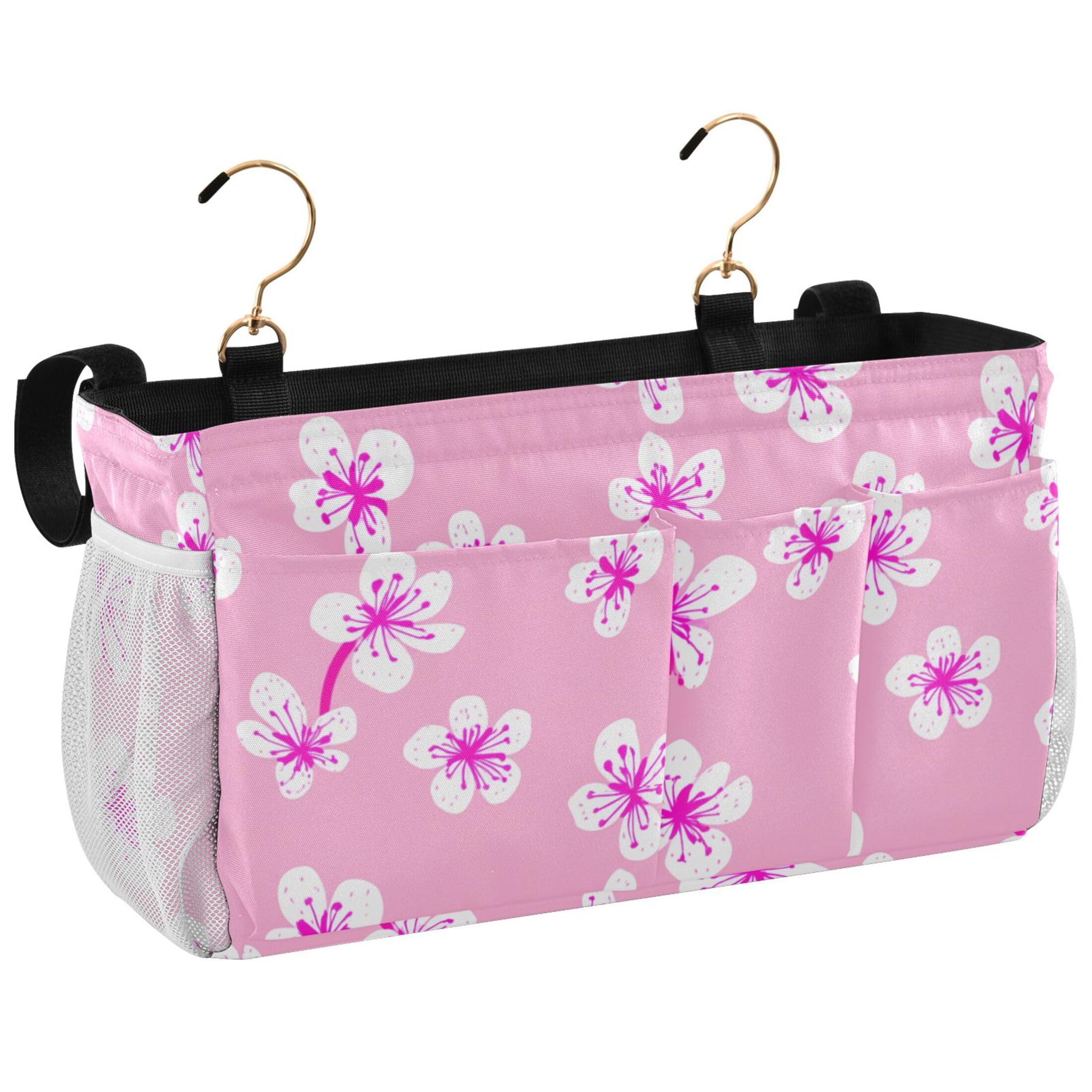 Burbuja Blossom Flowers Bedside Caddy Hanging Storage Organizer with 2 Straps and Hooks for Home College Dorm Bunk Bed Hospital Bed Crib