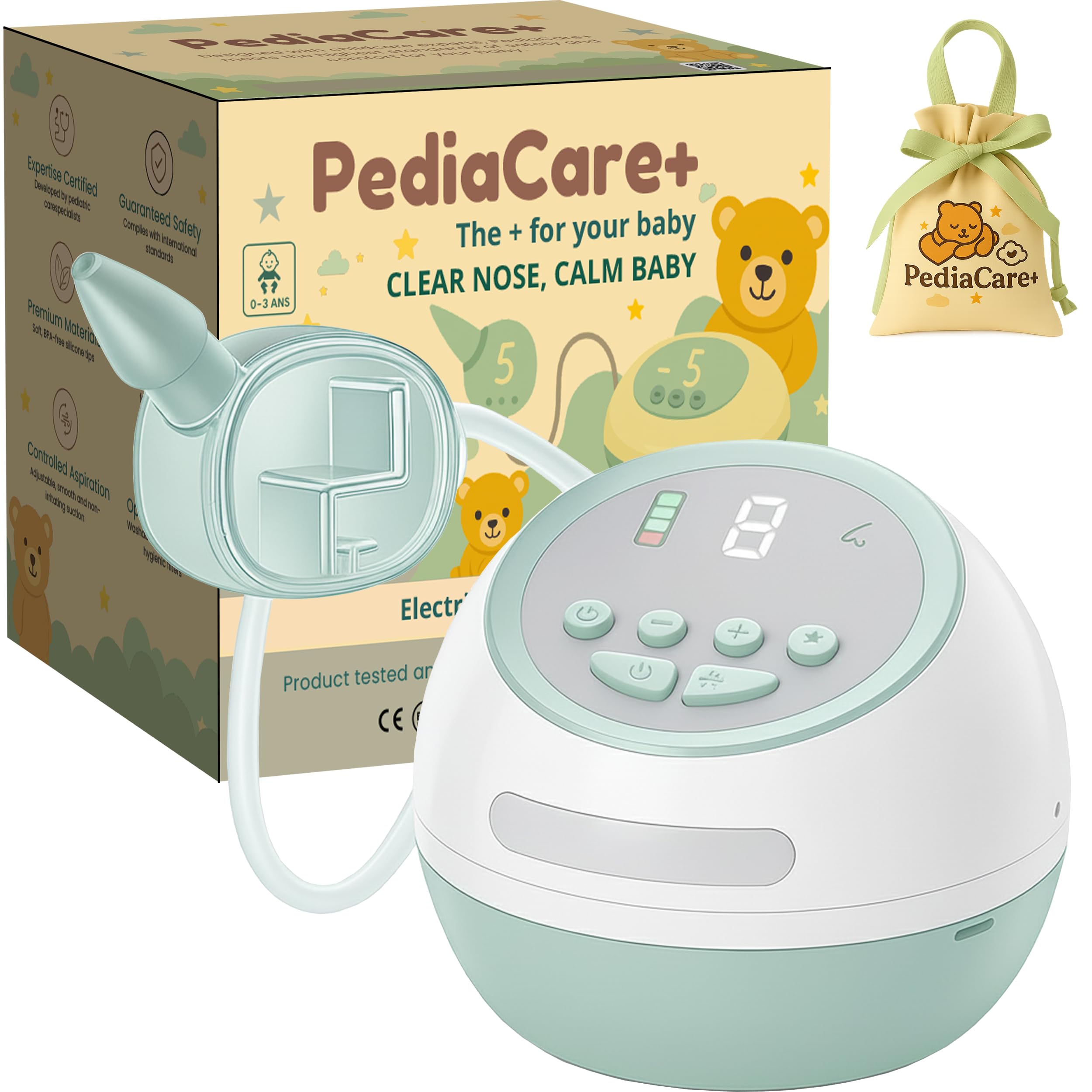 Pediacare+ Aspirador Nasal Eléctrico Bebé Silencioso – Saca Mocos Bebé Recargable, Higiénico con Función de Esterilización, Aspirador Nasal Recién Nacidos y Niños
