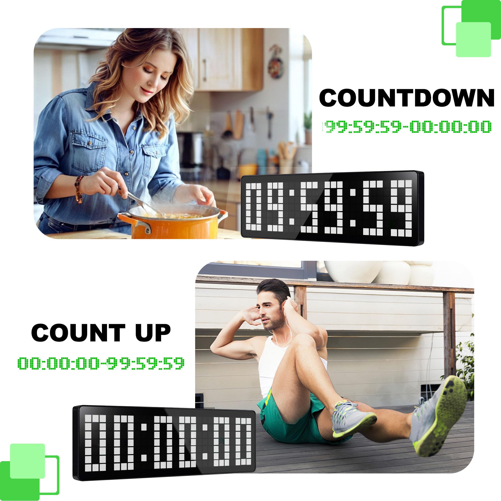 Temporizador de Gimnasio, 13.2" Grande Reloj de Pared Digital, LED Gym Timer con Countdown & Up Cronometro, Brillo Ajustable,Sportivo Timer con Control Remoto para Casa Fitness Oficina Cocina