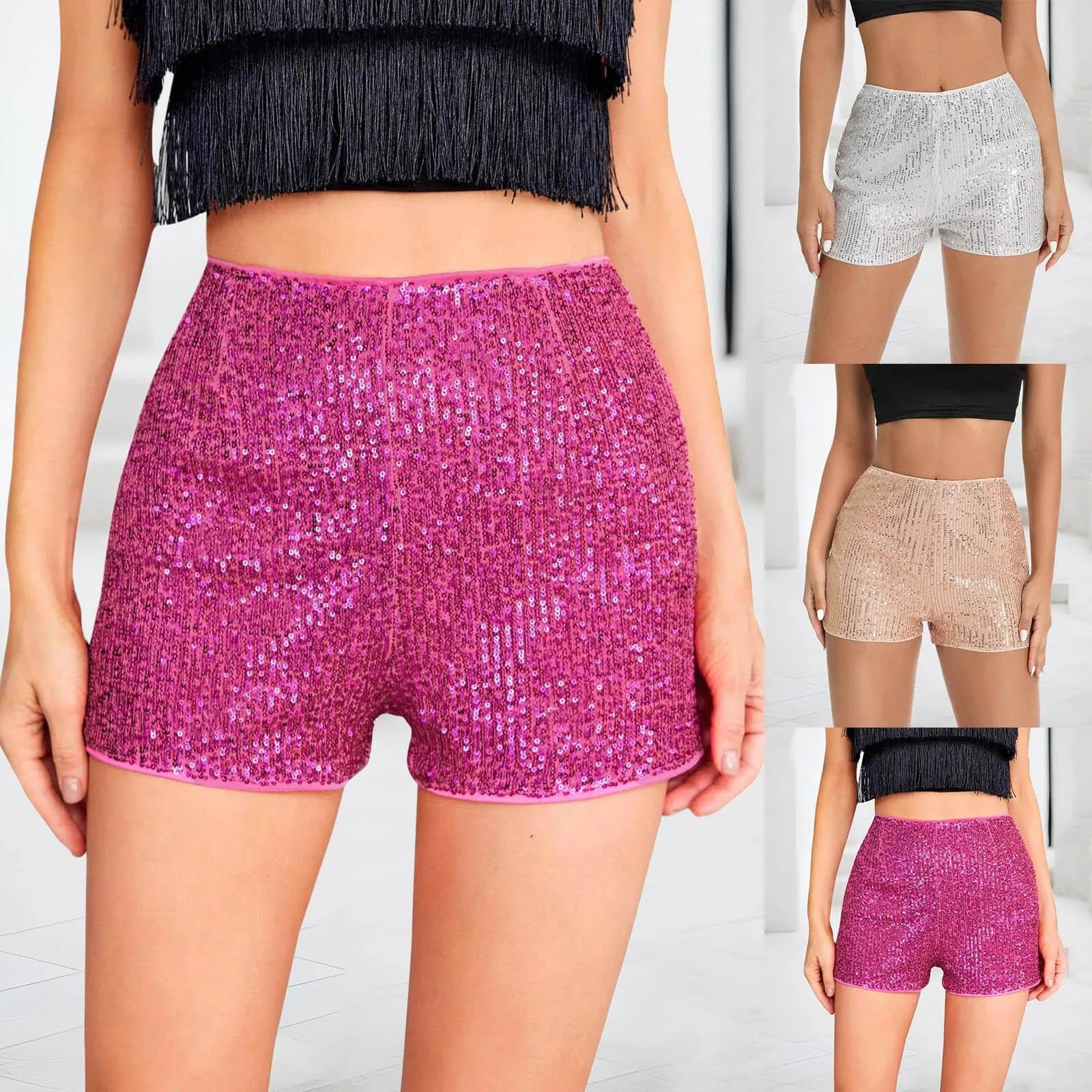 Short Jogging Femmes Paillettes Shorts Vêtements D'Été Mi Taille Élastique Scintillant Glitter Jambe Droite Shorts Sexy Club Streetwear
