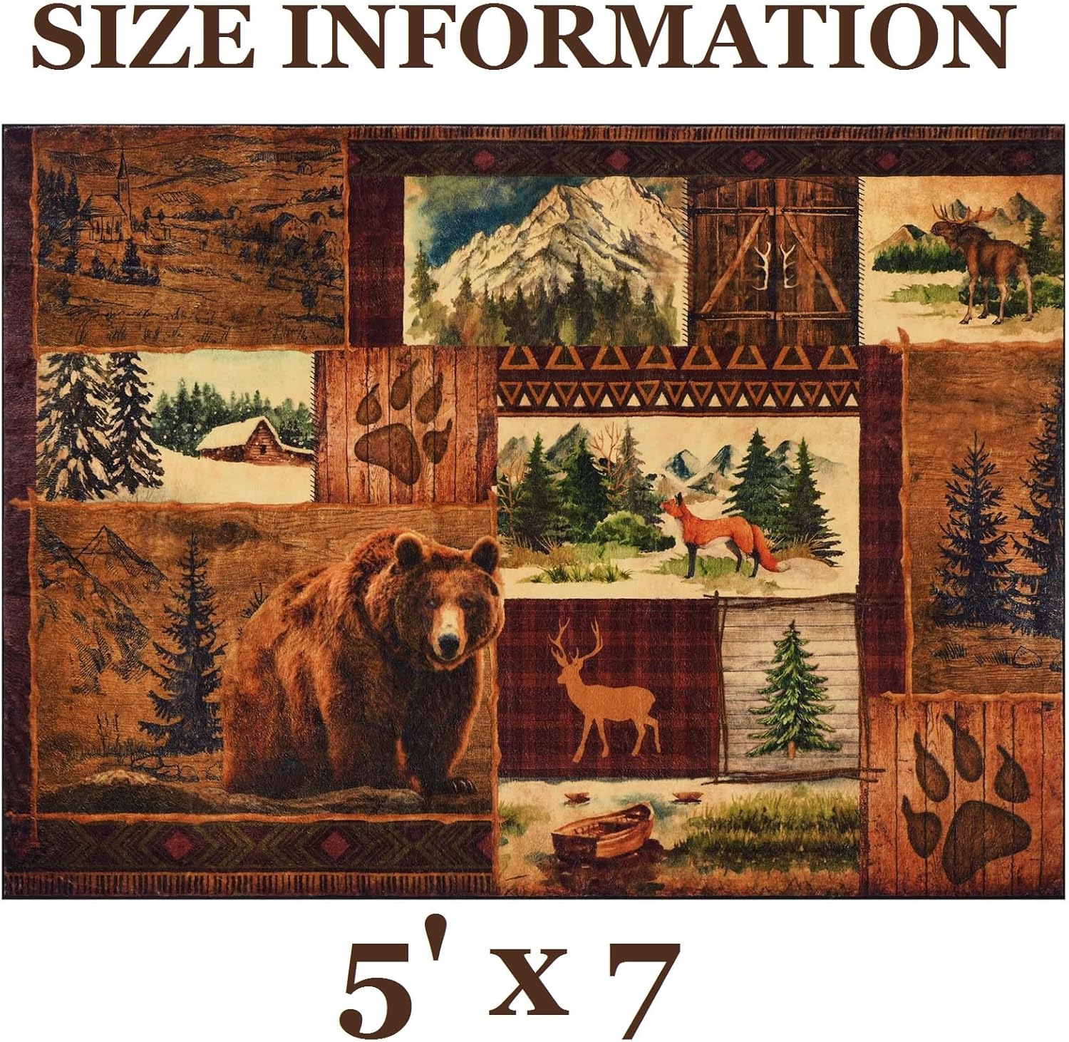 ASPMIZ Rustic Cabin Area Rug 5x7, Lodge Bear Moose Deer Rugs for Living Room, Low Pile Southwestern Washable Rug Non Slip, Soft Buffalo Throw Rugs for Bedroom, Vintage Country Wildlife Home Decor - Image 4