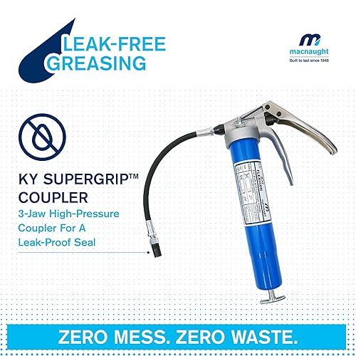 Miniatura 4 de Macnaught Pistola de engrase de agarre de pistola resistente con garantía de 10 años, relleno a granel o cartucho de 14 onzas. Conexión flexible NPT