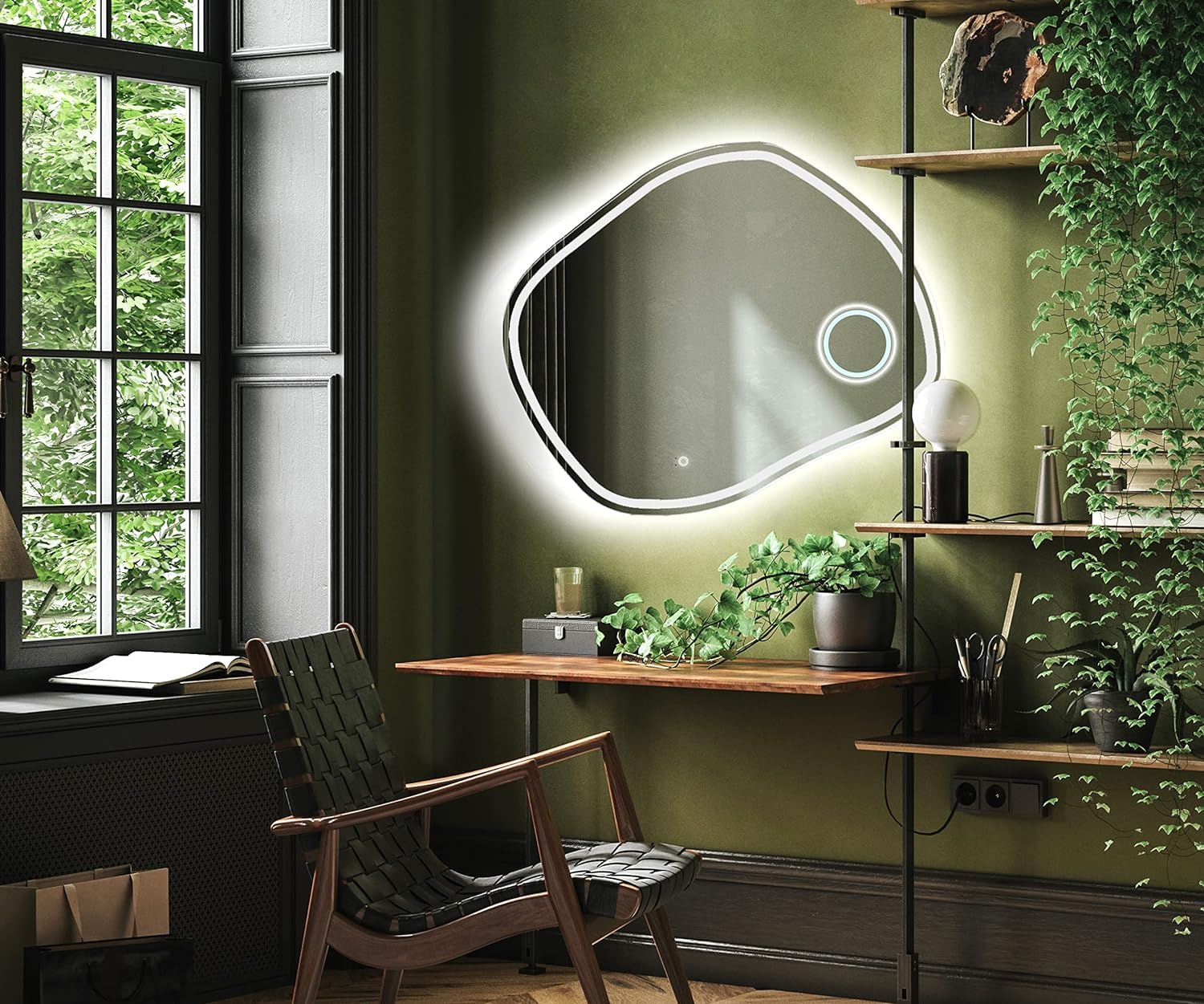 A ARTFORMA decorativi Specchio LED da parete forme particolari 74x64 cm | su Misura | moderno specchi con illuminazione, retroilluminato | ROM221