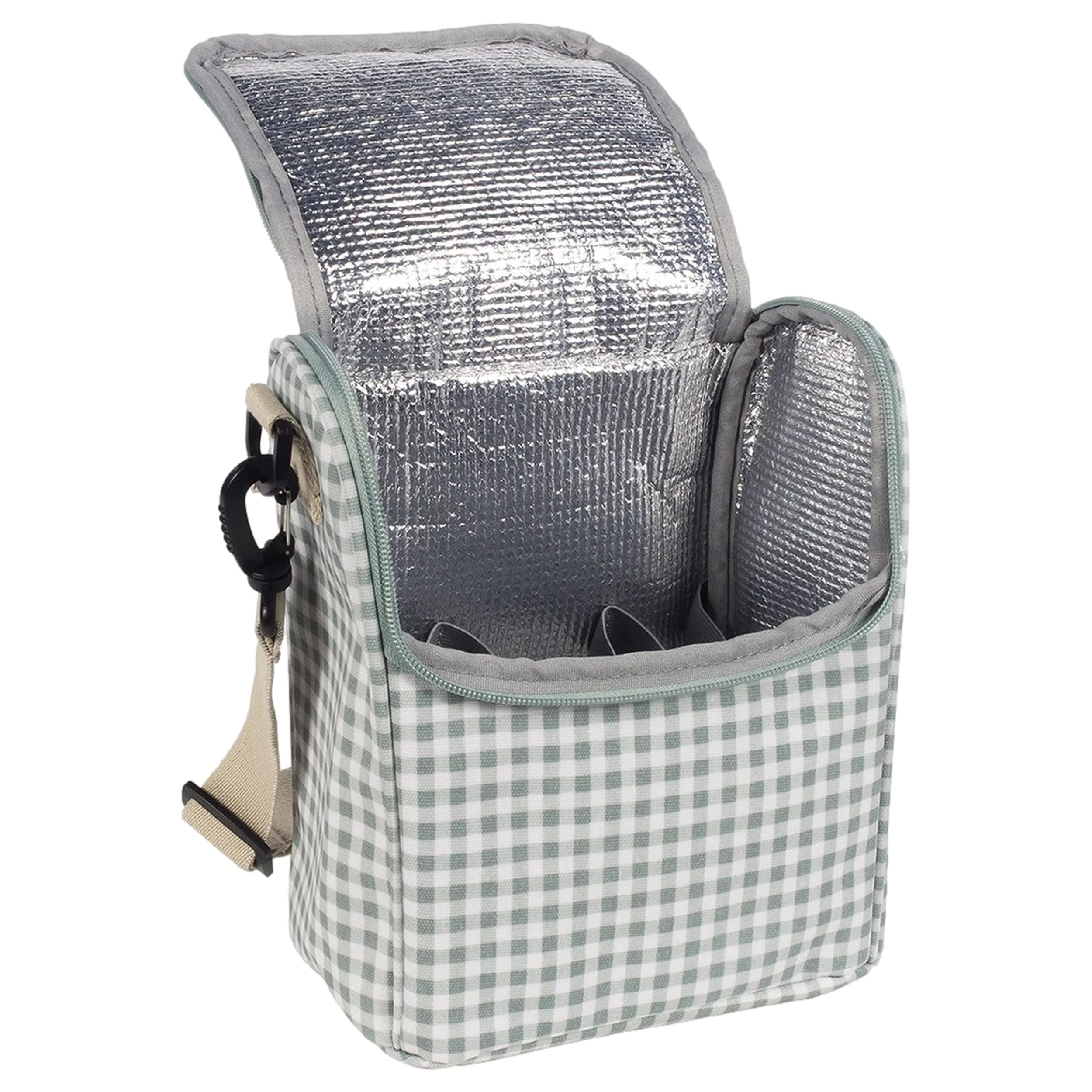 Walking Mum Sac Isotherme pour Aliments pour bébé I Love Vichy Grande capacité Design Polyvalent avec poignée Courte et bandoulière Vert Dimensions 26 x 23 x 12 cm
