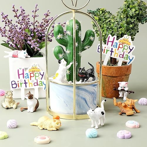Miniatura 4 de 26 piezas de decoración de pastel de gato, lindas figuras de gato, feliz cumpleaños, decoración de pastel de pata de gato, decoración de fiesta de