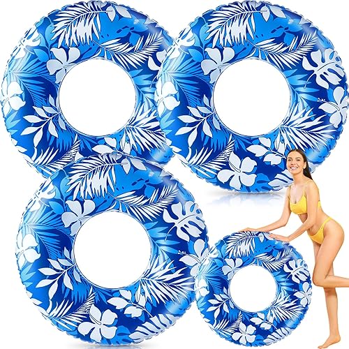 Tubo flotante jumbo de 47.24 pulgadas para piscina, flotador grande para piscina, tubo inflable de hojas tropicales, anillos de piscina azul y