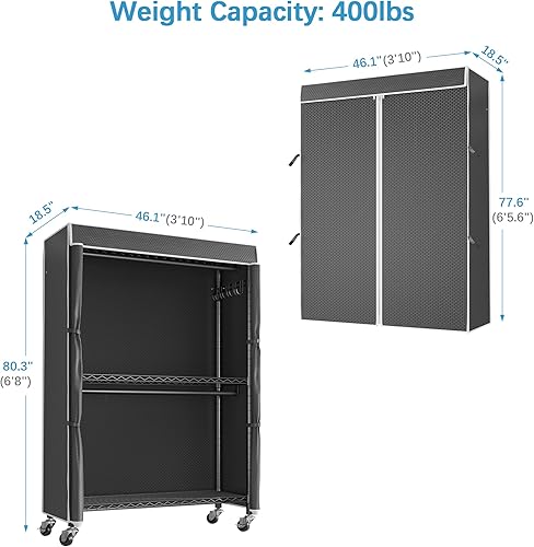Miniatura 6 de VIPEK V12C - Perchero de ropa resistente con cubierta ajustable para colgar ropa, armarios portátiles con doble barra, armario para espacios