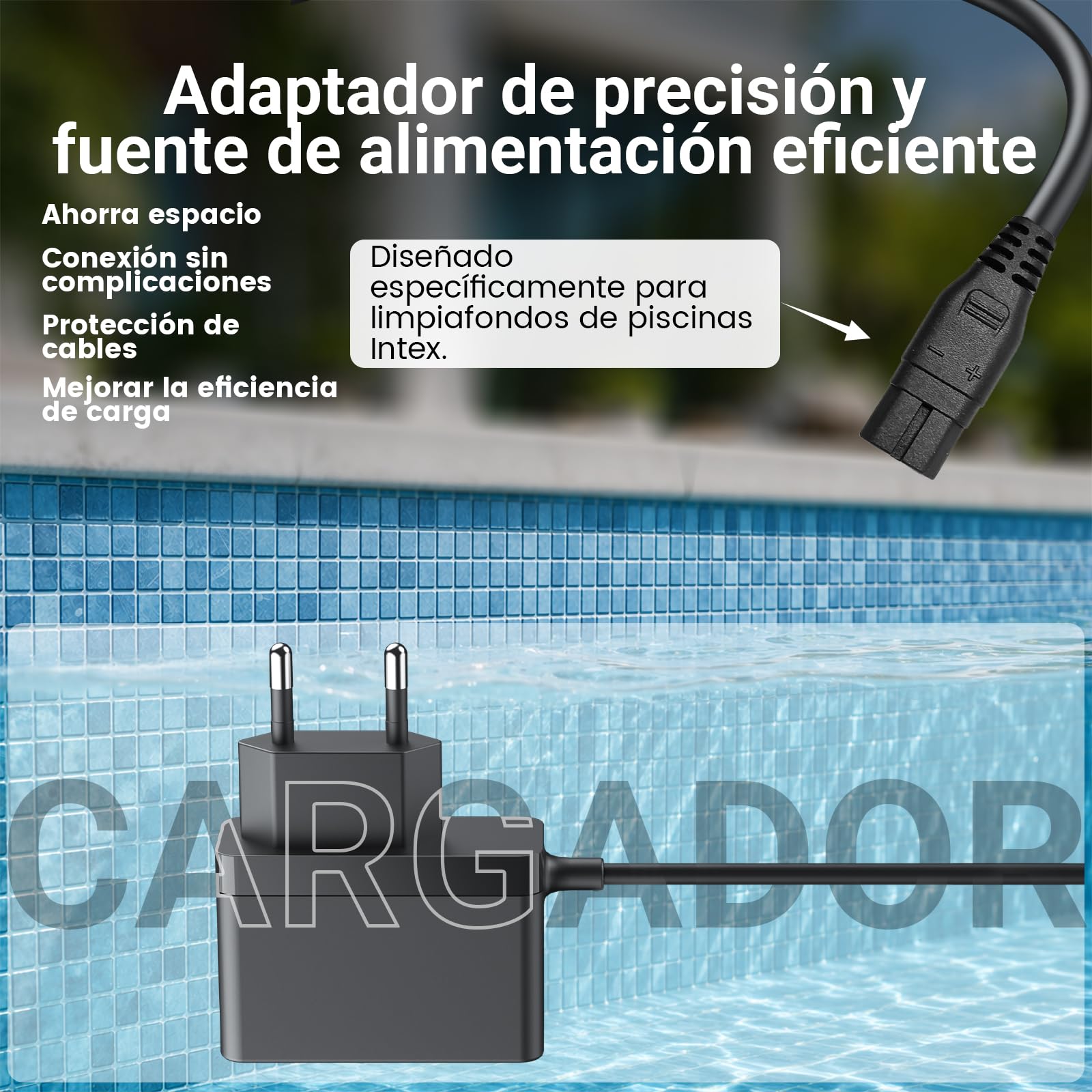 Bouge Limpiafondos Piscina Adaptador Compatible con Intex ZR200 28627 28627E 28628 Aspiradora para Piscina y SPA Repuesto Cargador Cable